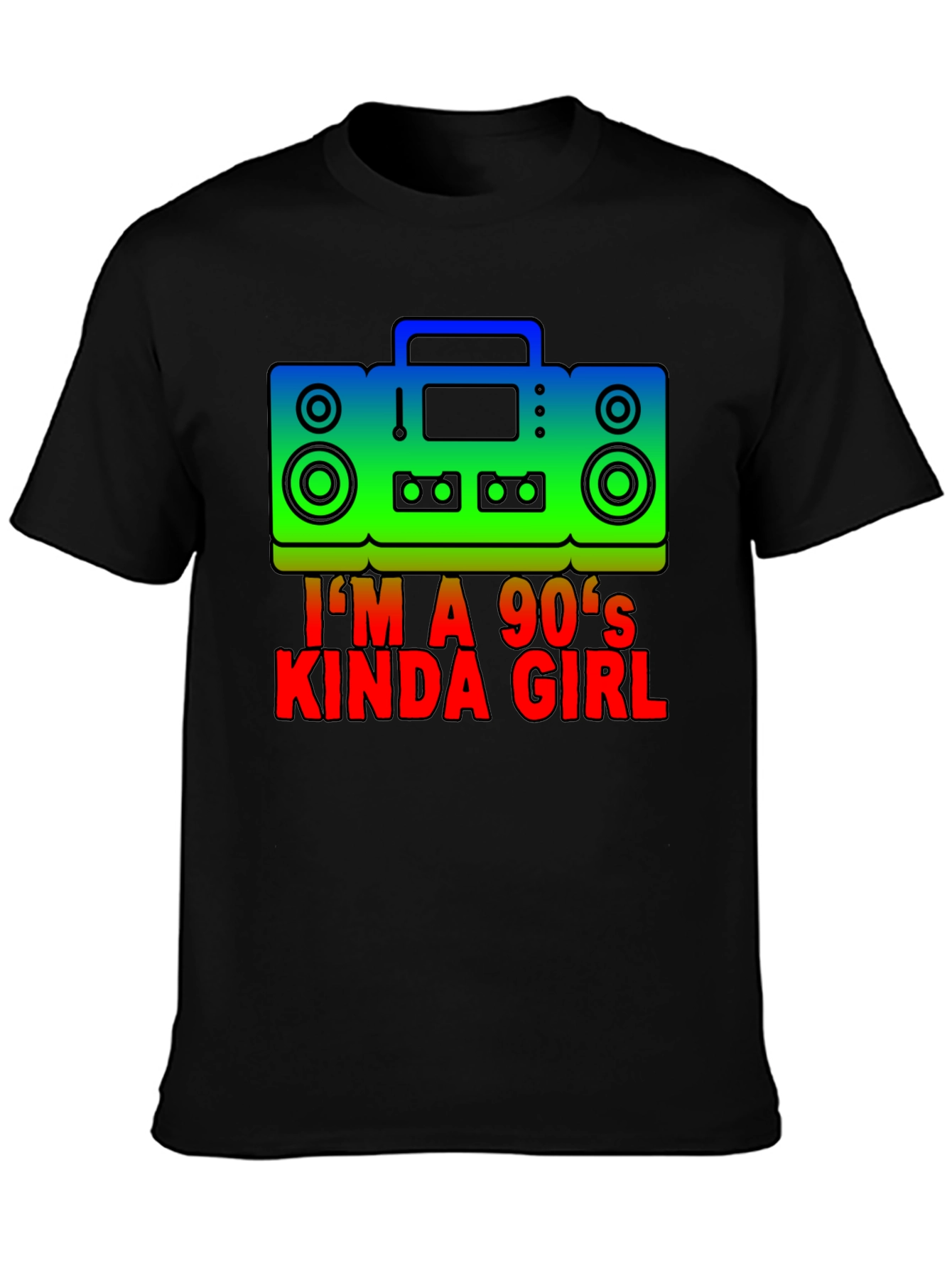 Black I'm a 90's Kinda Girl Retro Boombox T-Shirt view 3
