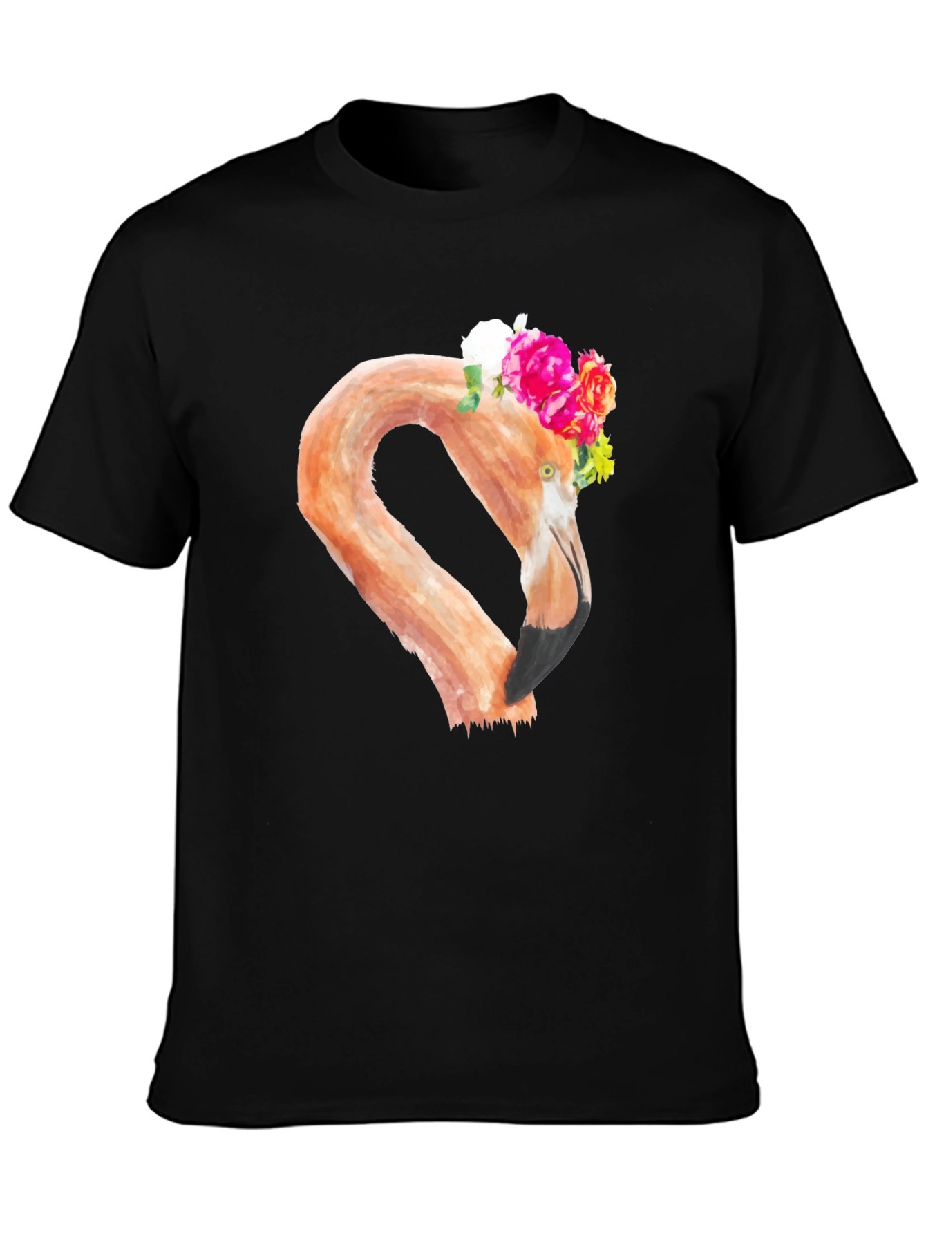 Black Floral Flamingo Graphic Tee - Black T-Shirt view 3