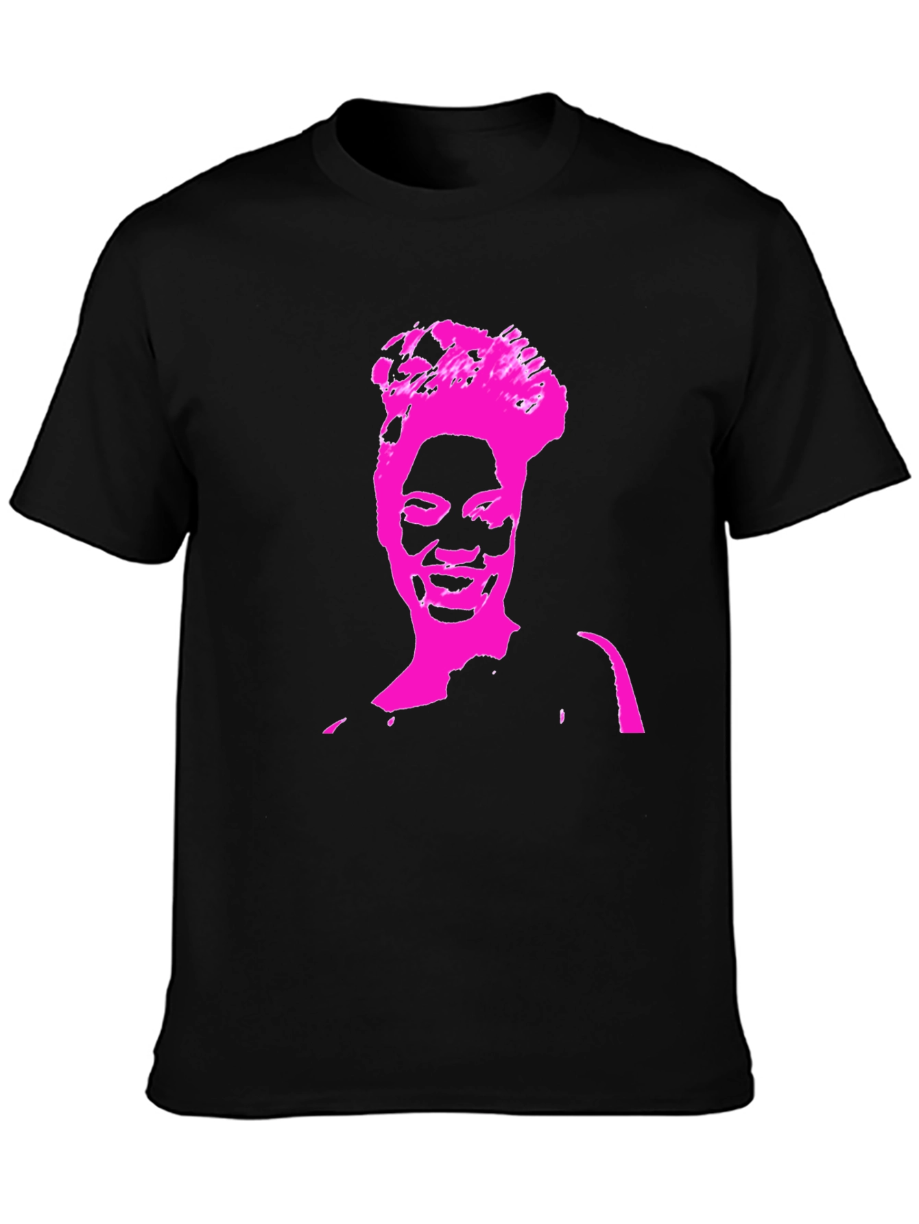 Black Stylish Black T-Shirt with Pink Portrait Graphic view 3
