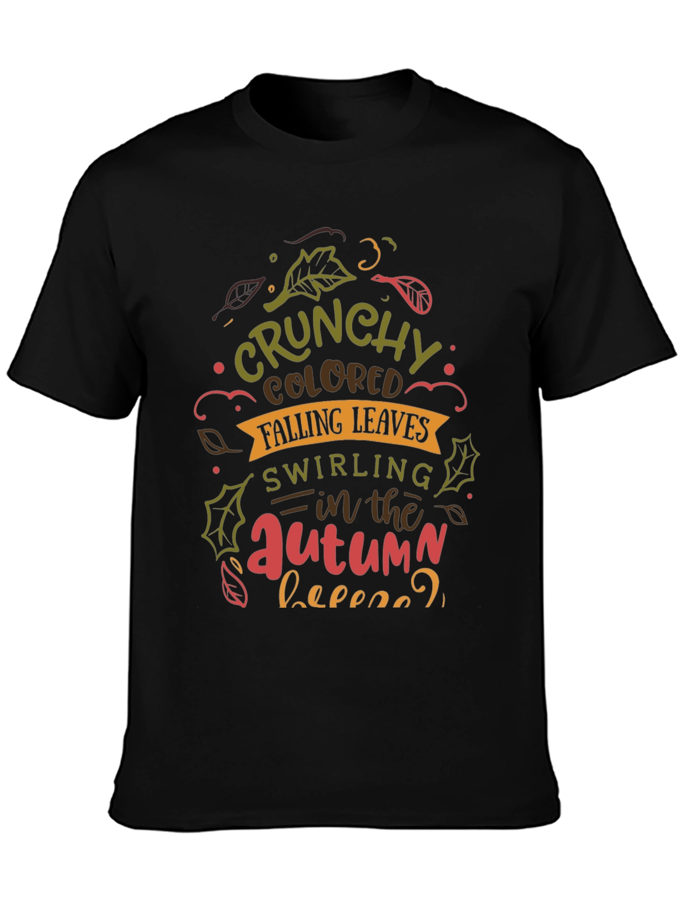 Black Crunchy Autumn Leaves T-Shirt - Cozy Fall Vibes! view 3