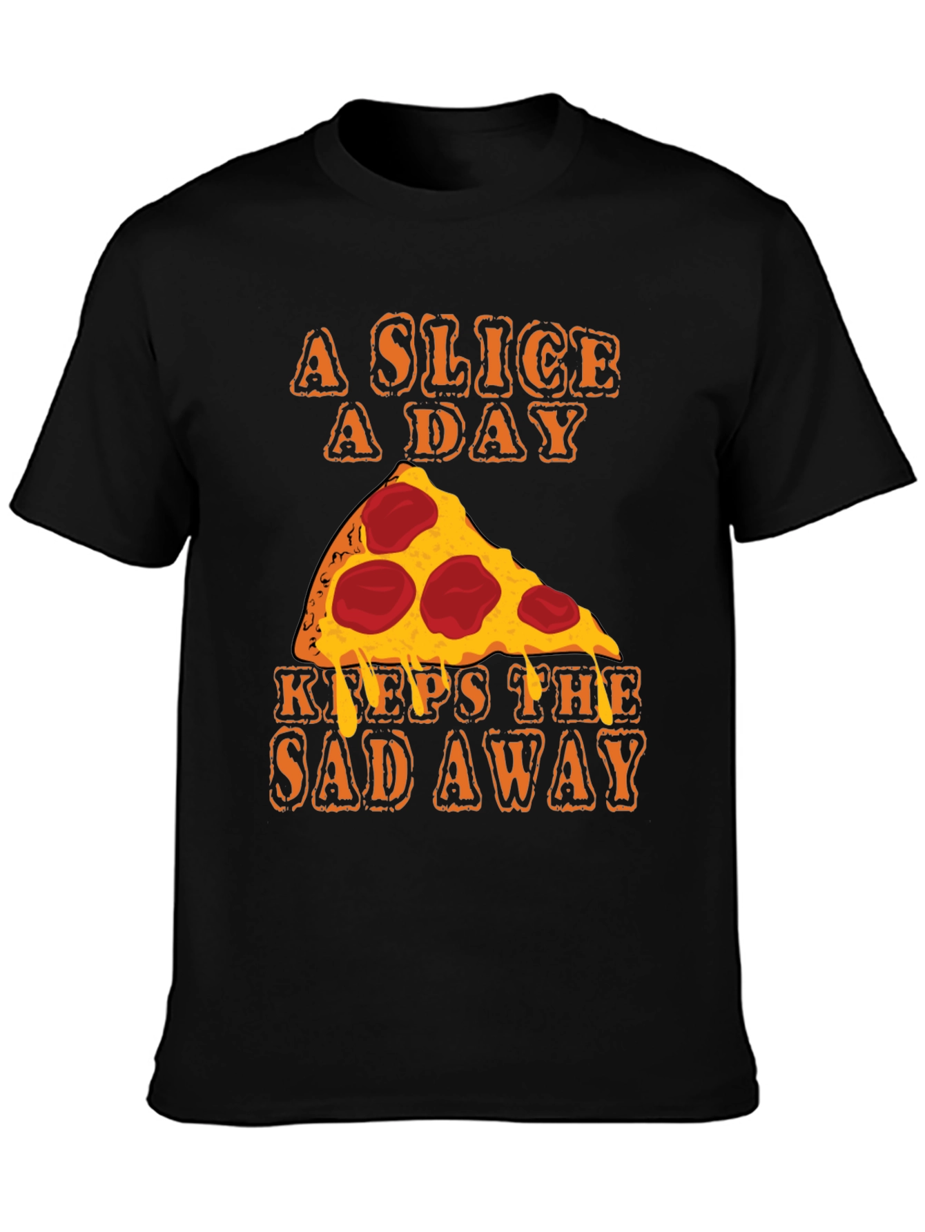 Black Pizza Slice A Day Funny T-Shirt view 3
