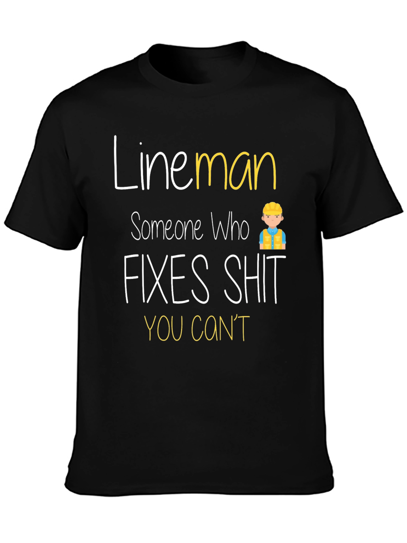Black Lineman Fixes Shit You Can't T-Shirt view 3