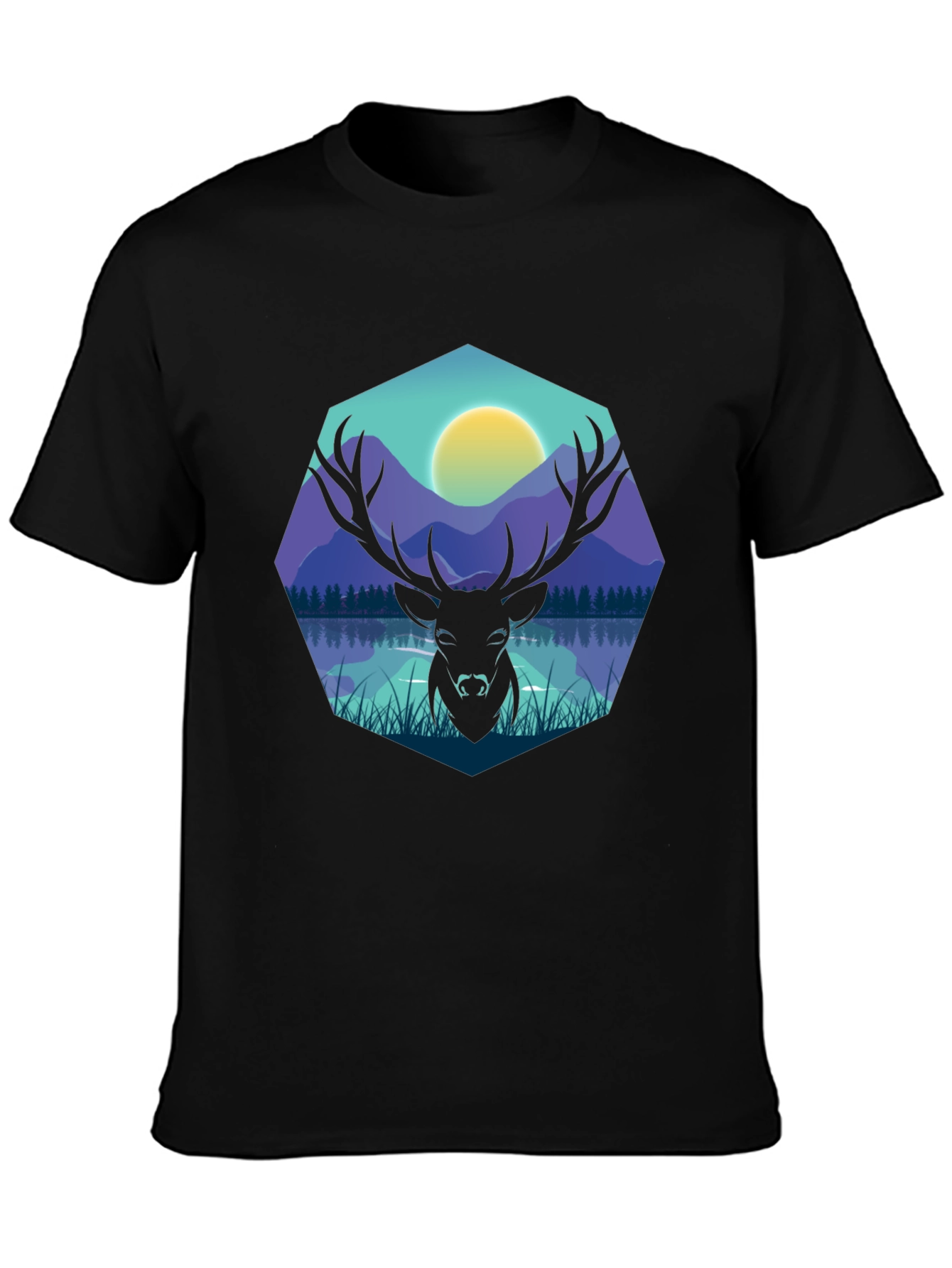Black Deer Silhouette Graphic Tee - Men's Black T-Shirt view 3