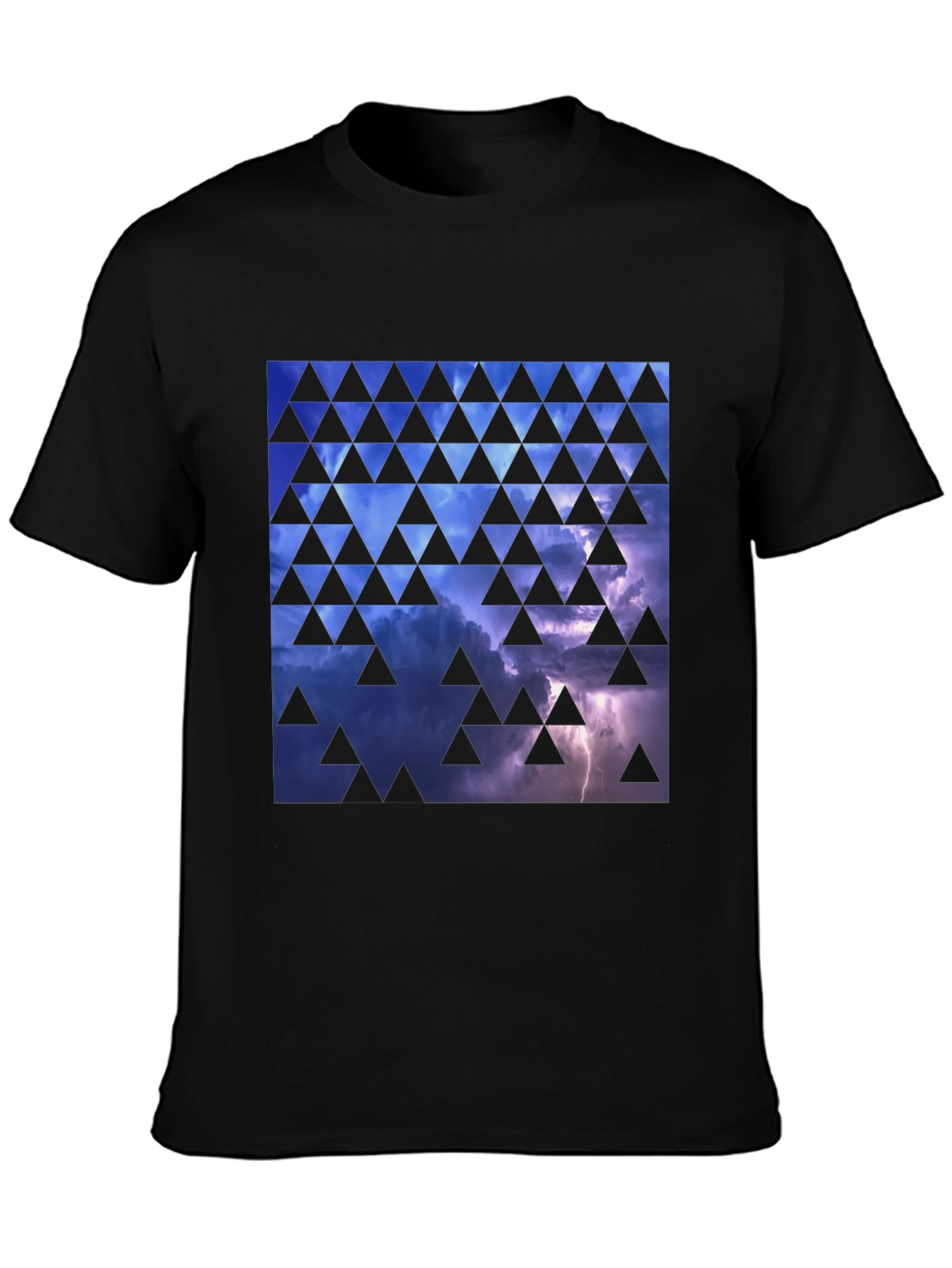 Black Stormy Sky Triangle Pattern Black T-Shirt view 3