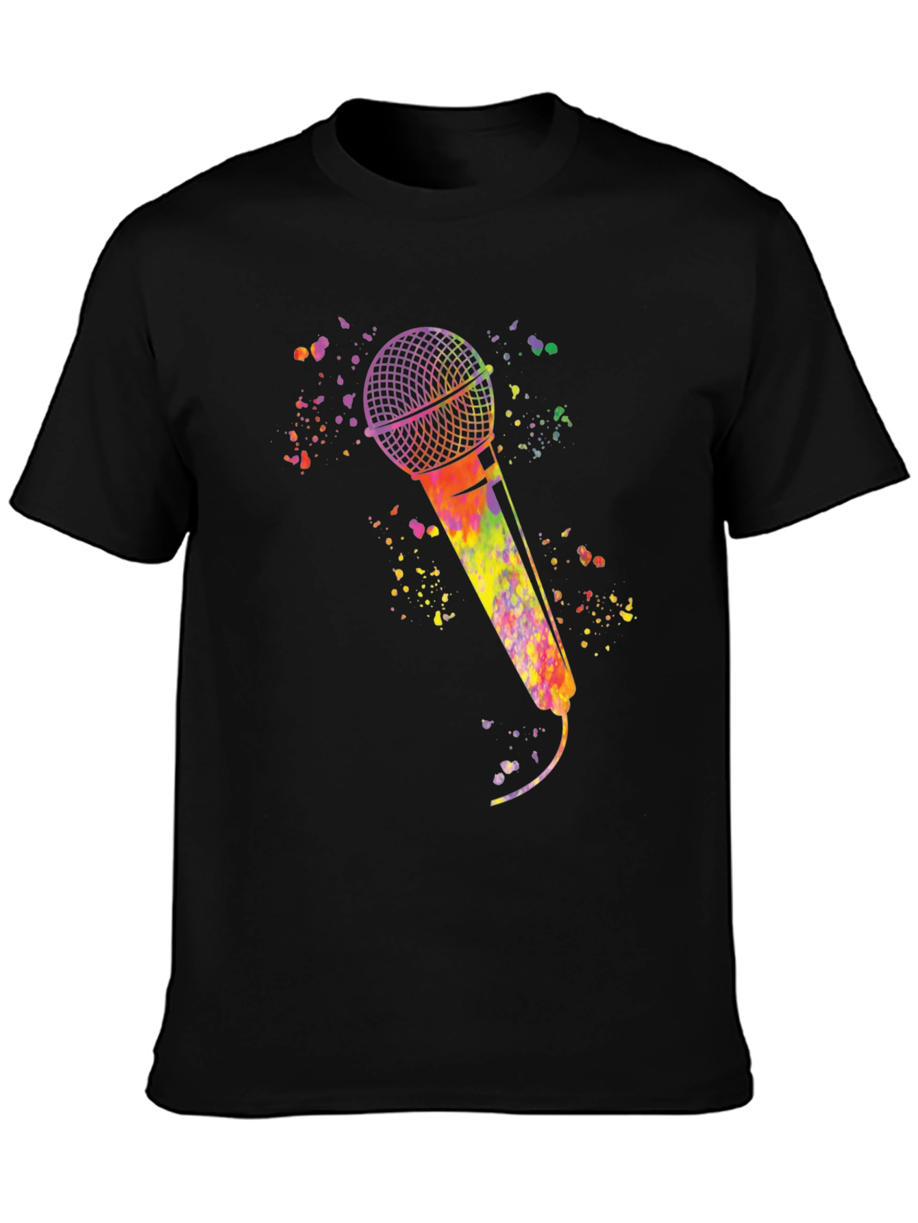 Black Watercolor Microphone Black T-Shirt view 3