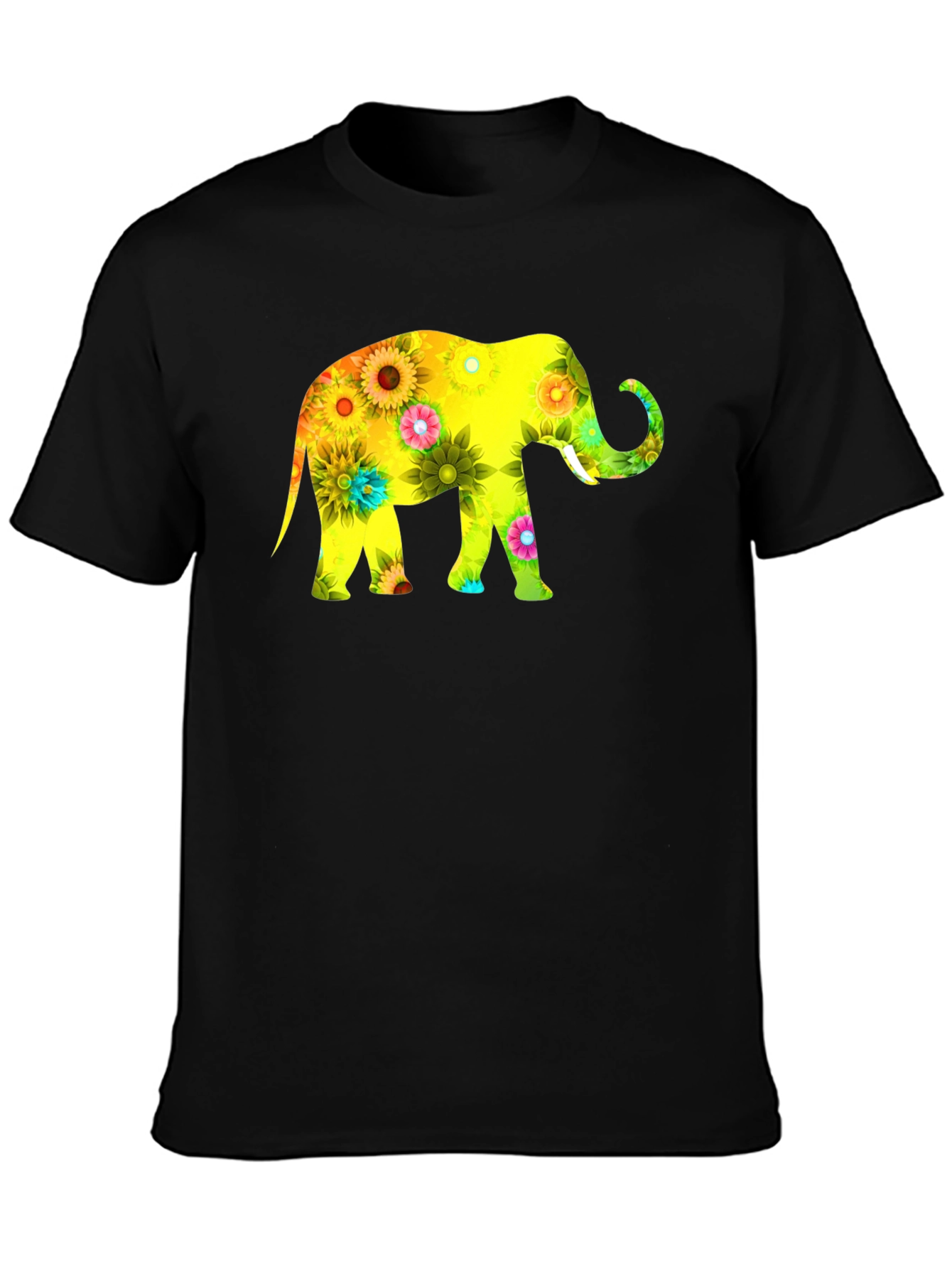 Black Floral Elephant Graphic Print T-Shirt view 3