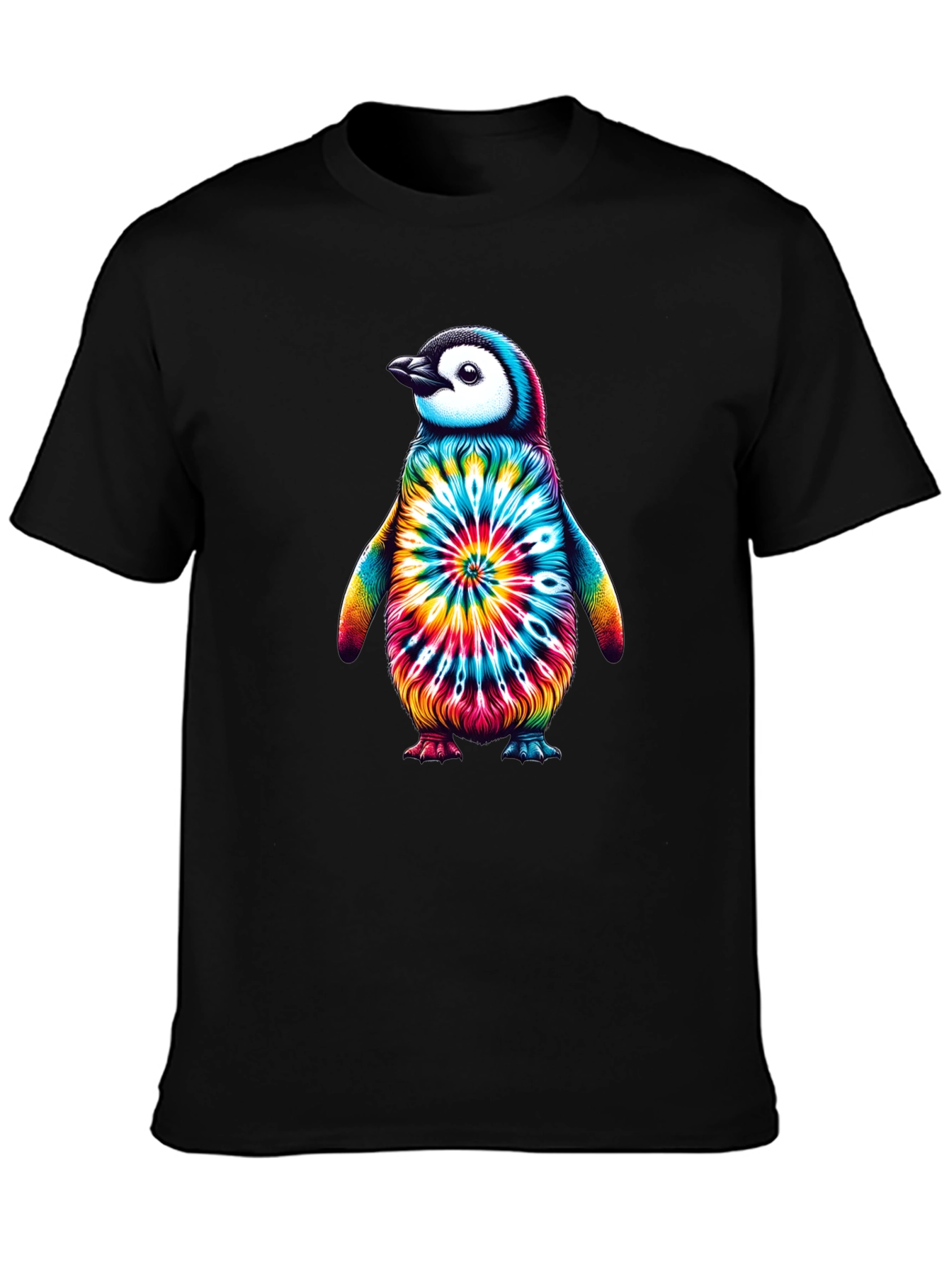 Black Tie-Dye Penguin Graphic Tee - Unique Unisex Design view 3