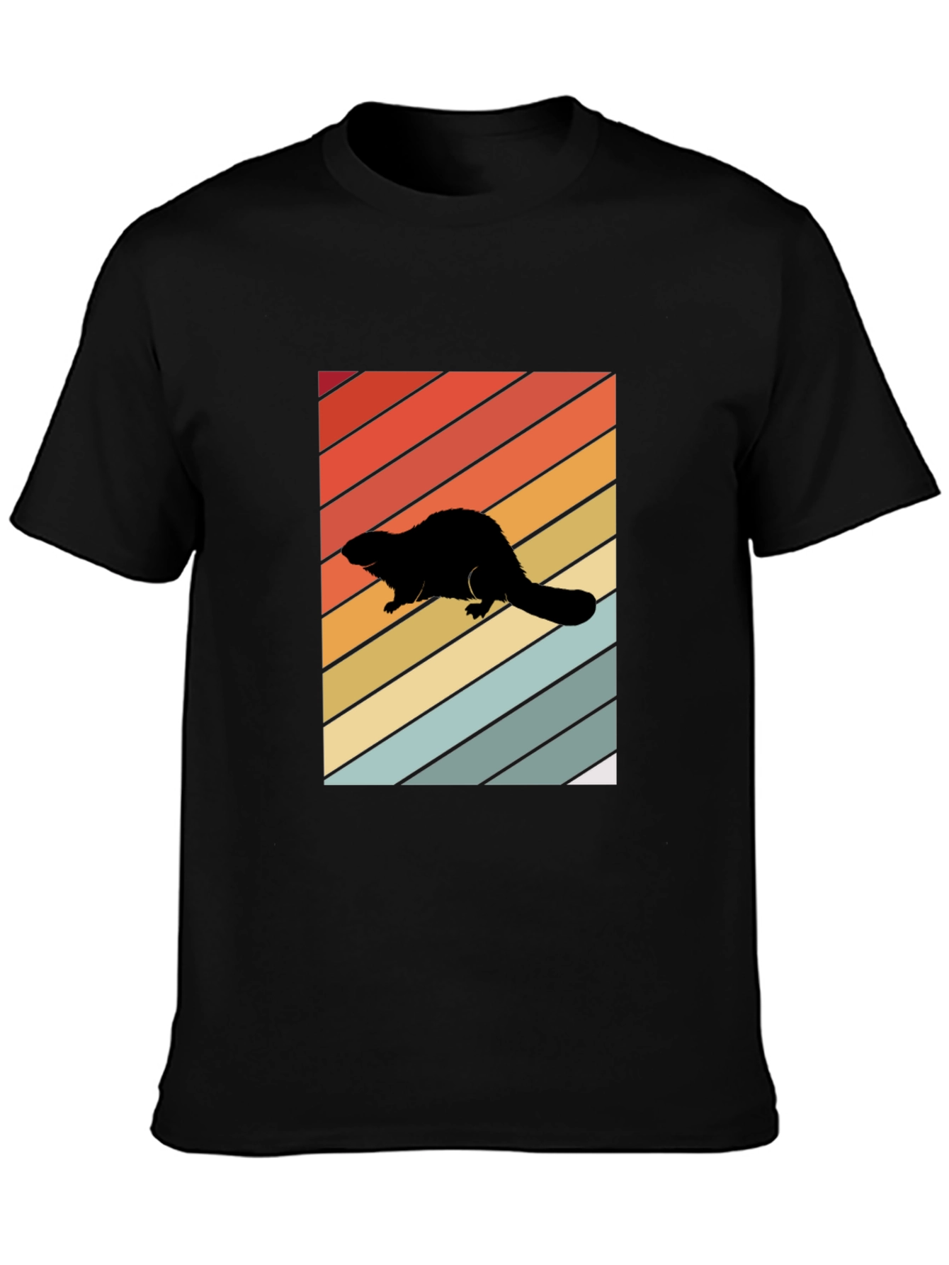 Black Retro Beaver Silhouette T-Shirt view 3
