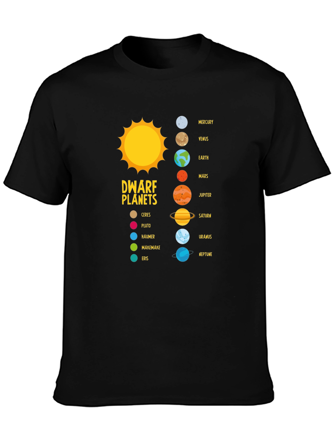 Black Solar System Planets Graphic T-Shirt view 3