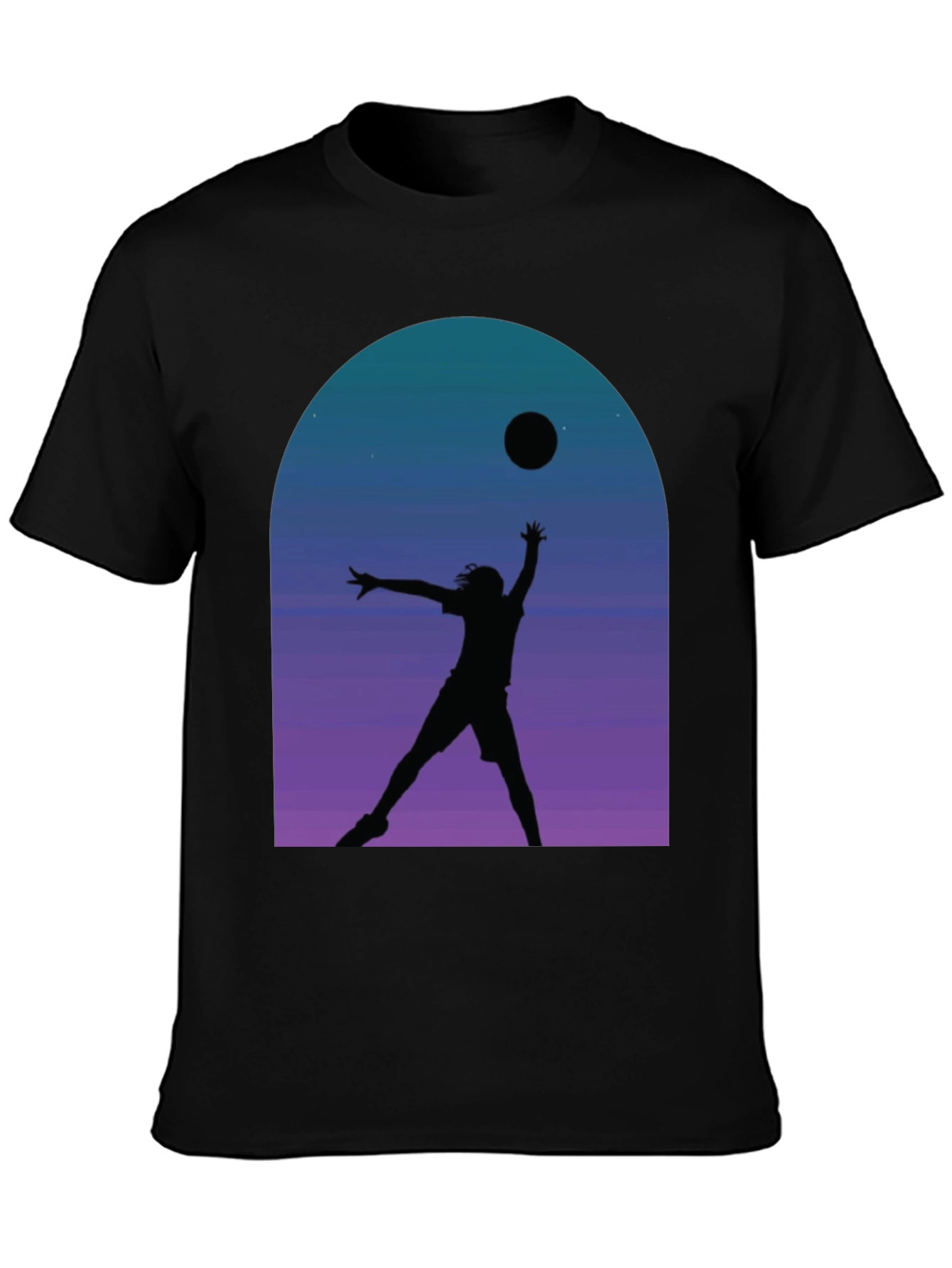 Black Silhouette Volleyball T-Shirt - Night Sky Graphic Tee view 3