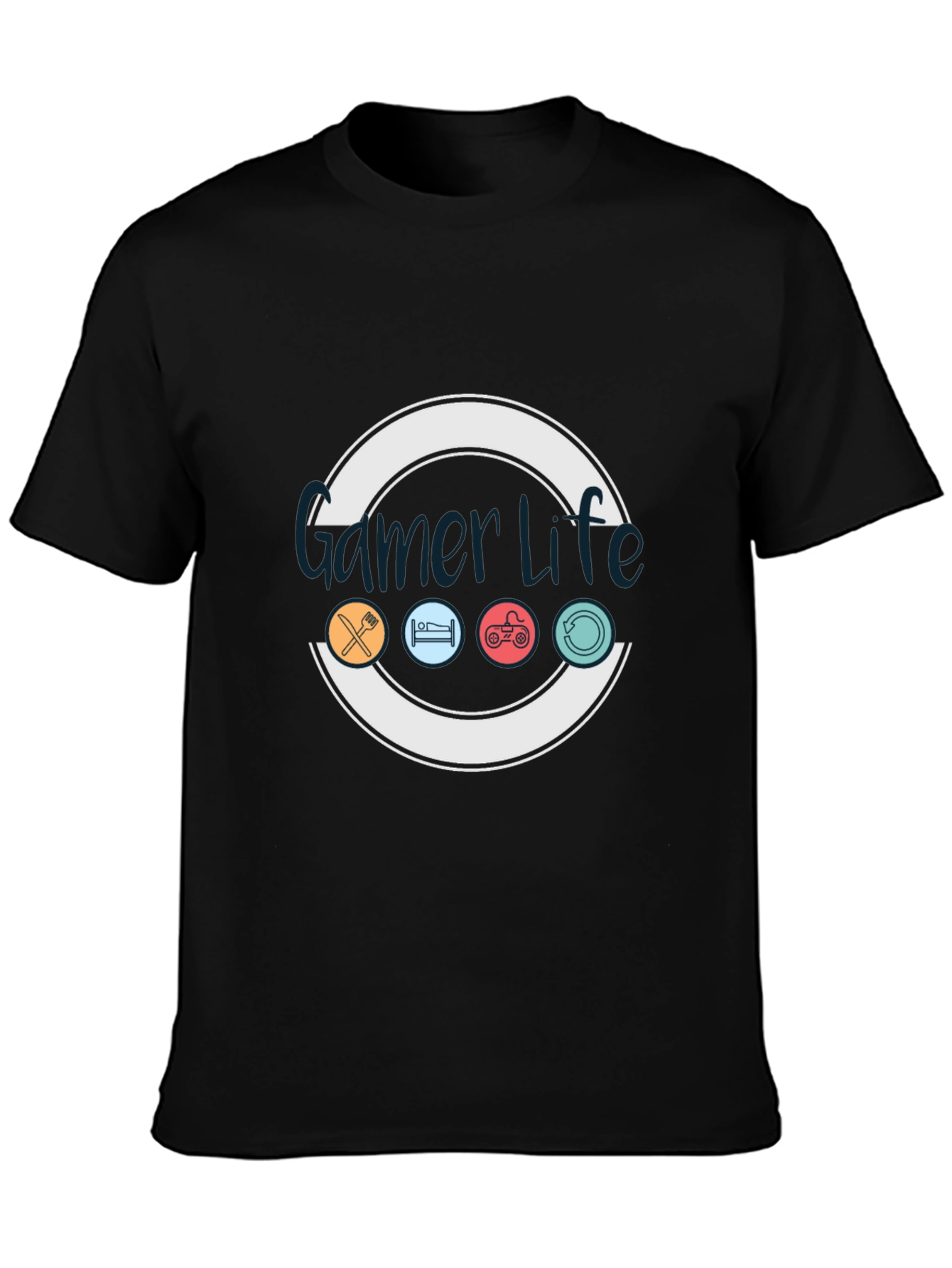 Black Gamer Life Graphic T-Shirt - Eat, Sleep, Game, Repeat! view 3