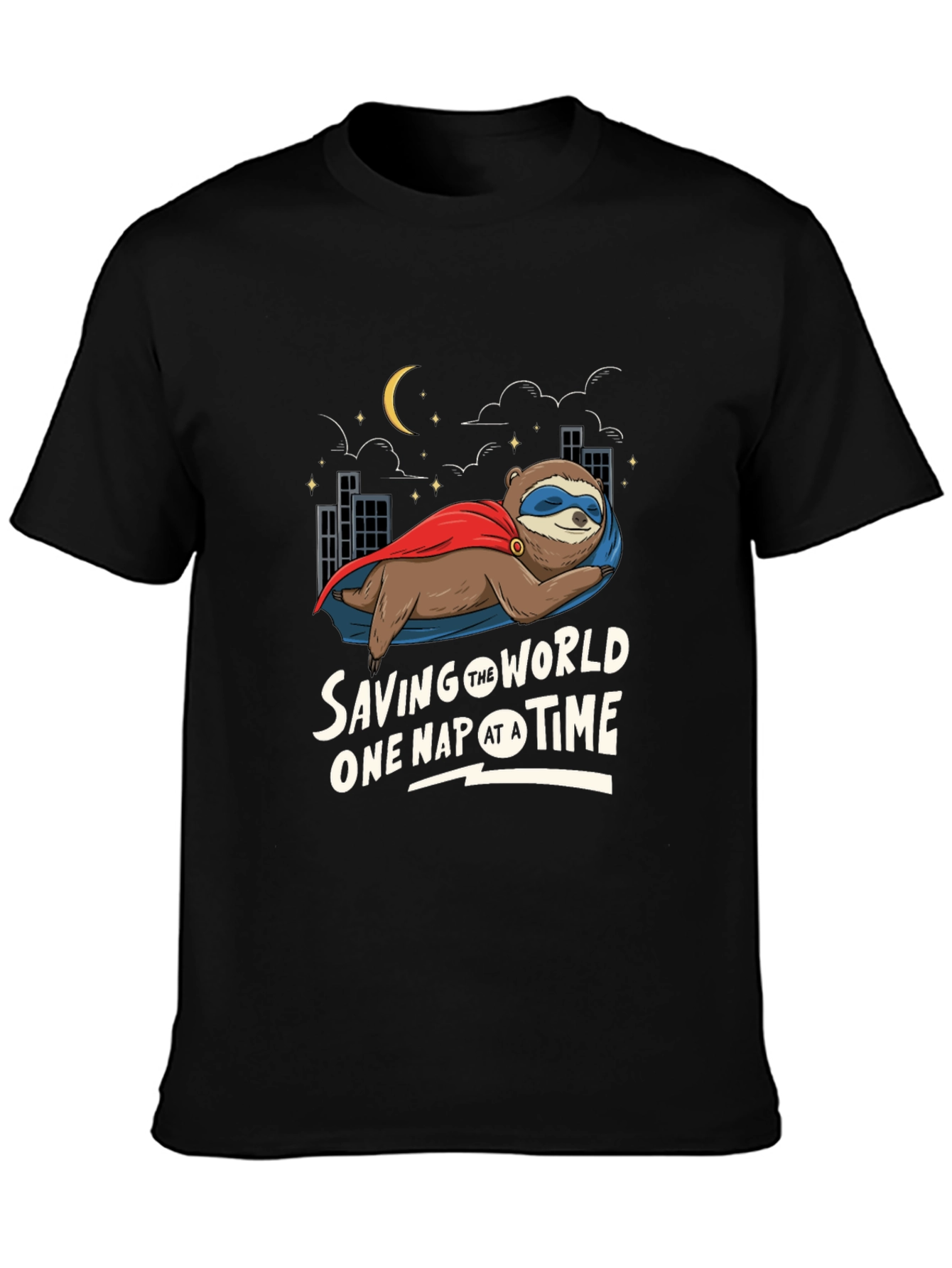 Black Saving The World One Nap At A Time Sloth T-Shirt view 3
