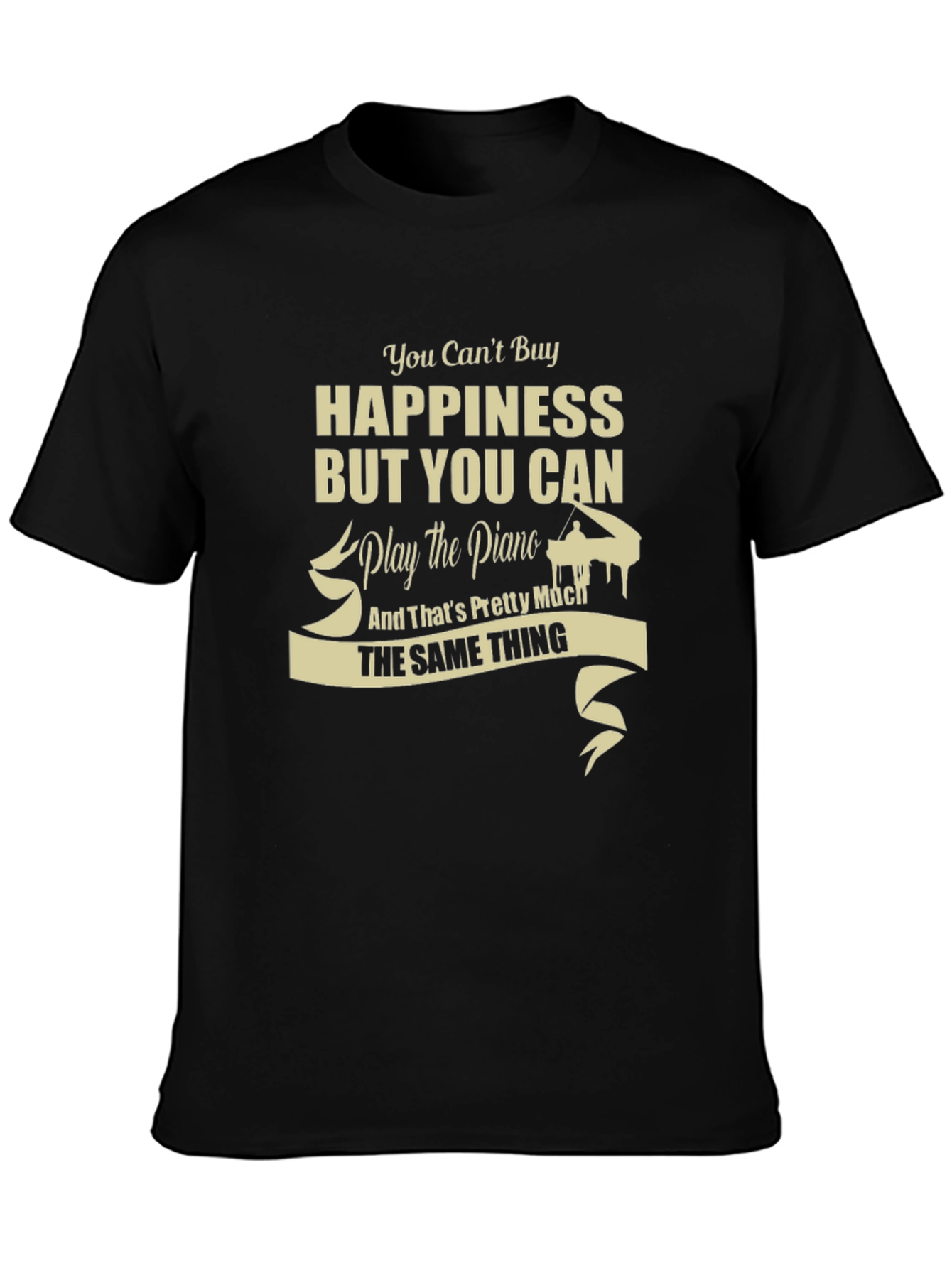 Black Happiness Piano T-Shirt - Musical Gift view 3