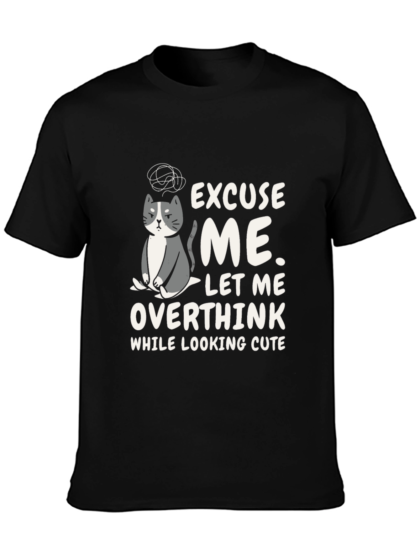 Black Overthinking Cat Graphic T-Shirt view 3