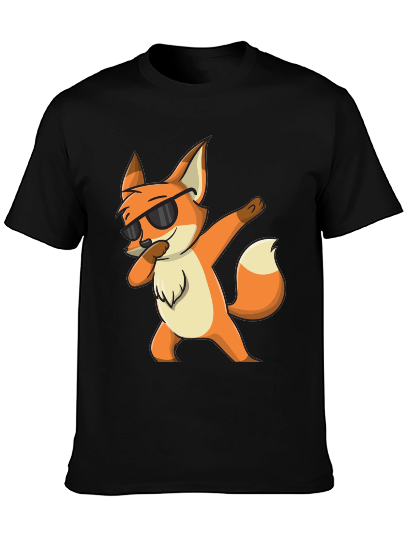 Black Cool Fox Dabbing Graphic Black T-Shirt view 3
