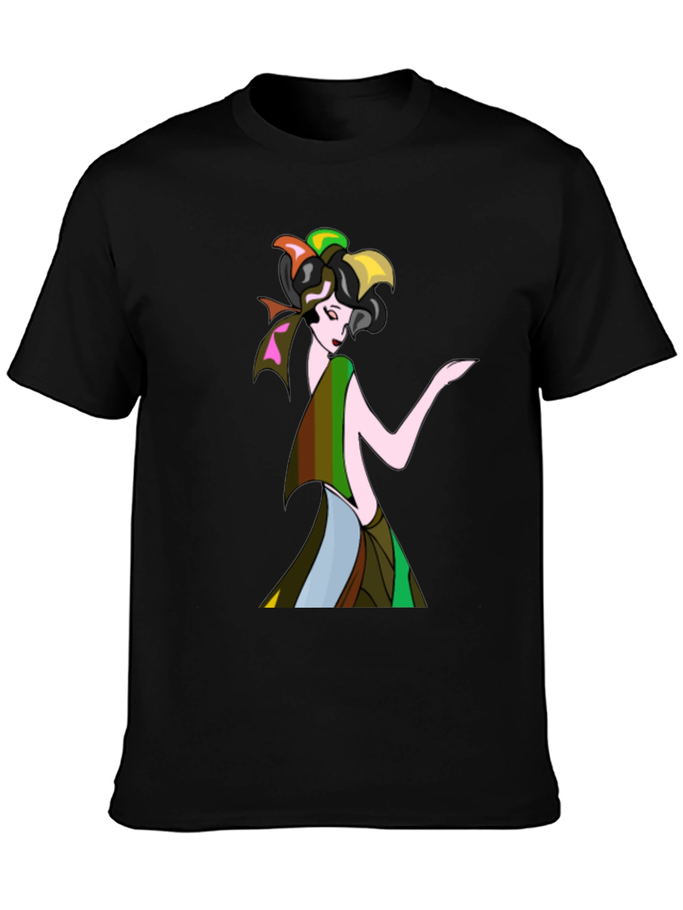 Black Art Deco Woman Black T-Shirt view 3