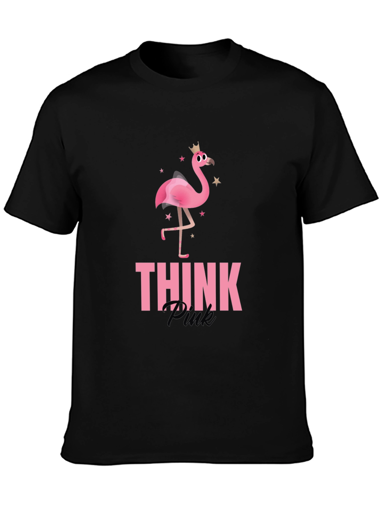 Black Think Pink Flamingo Graphic Tee - Black view 3