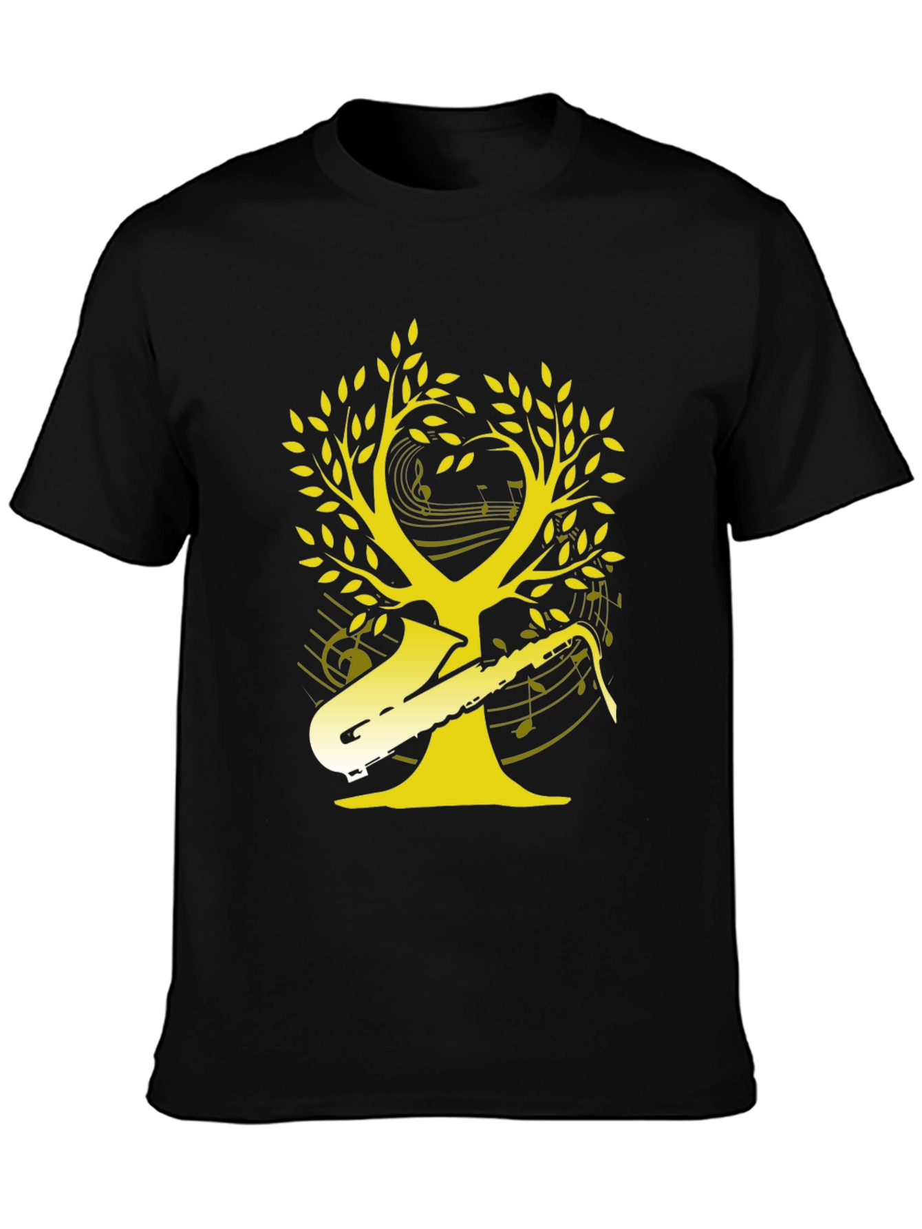 Black Saxophone Music Tree Graphic T-Shirt view 3