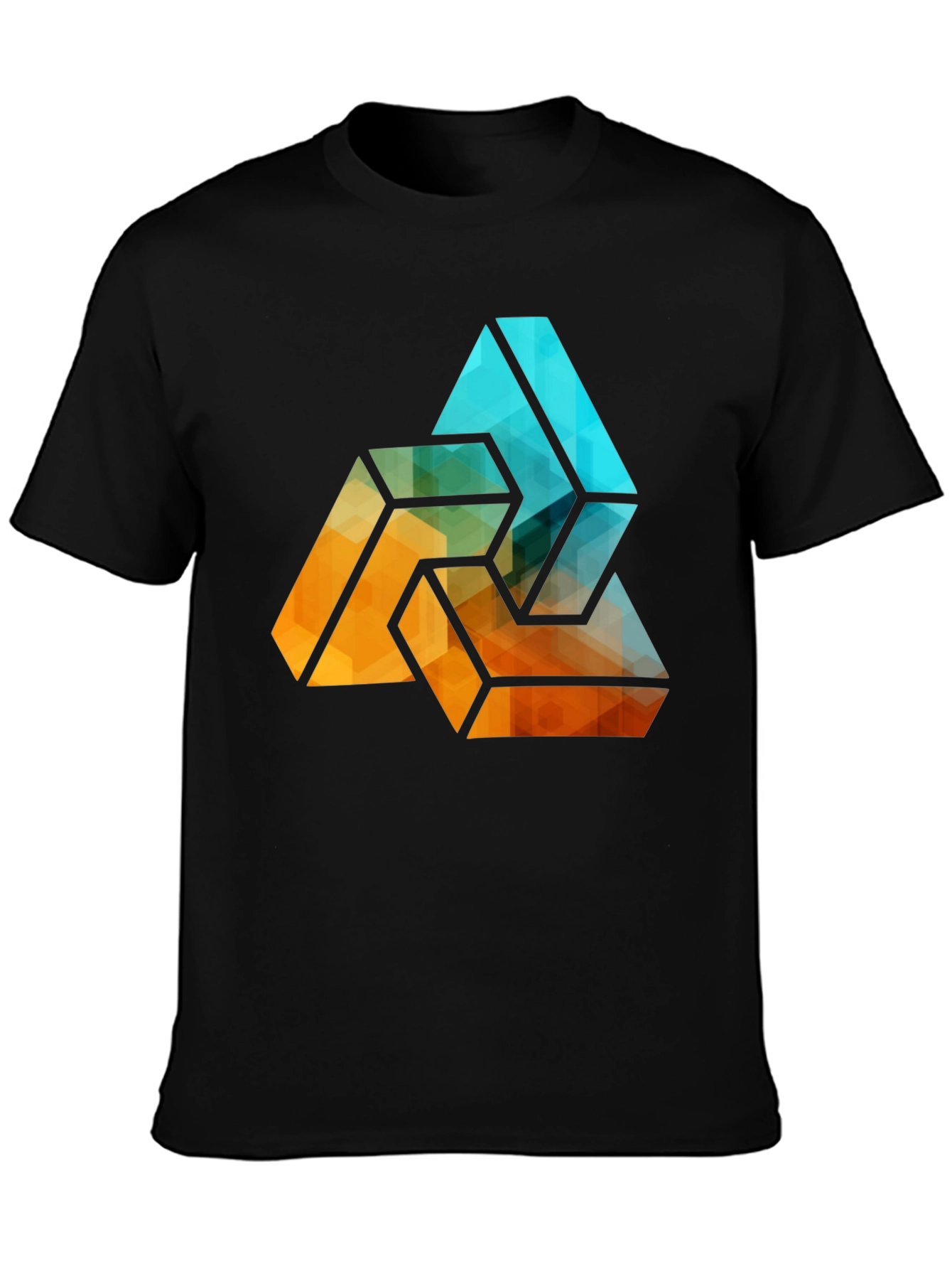 Black Geometric Triangle Graphic Tee - Stylish Men's Black T-Shirt view 3