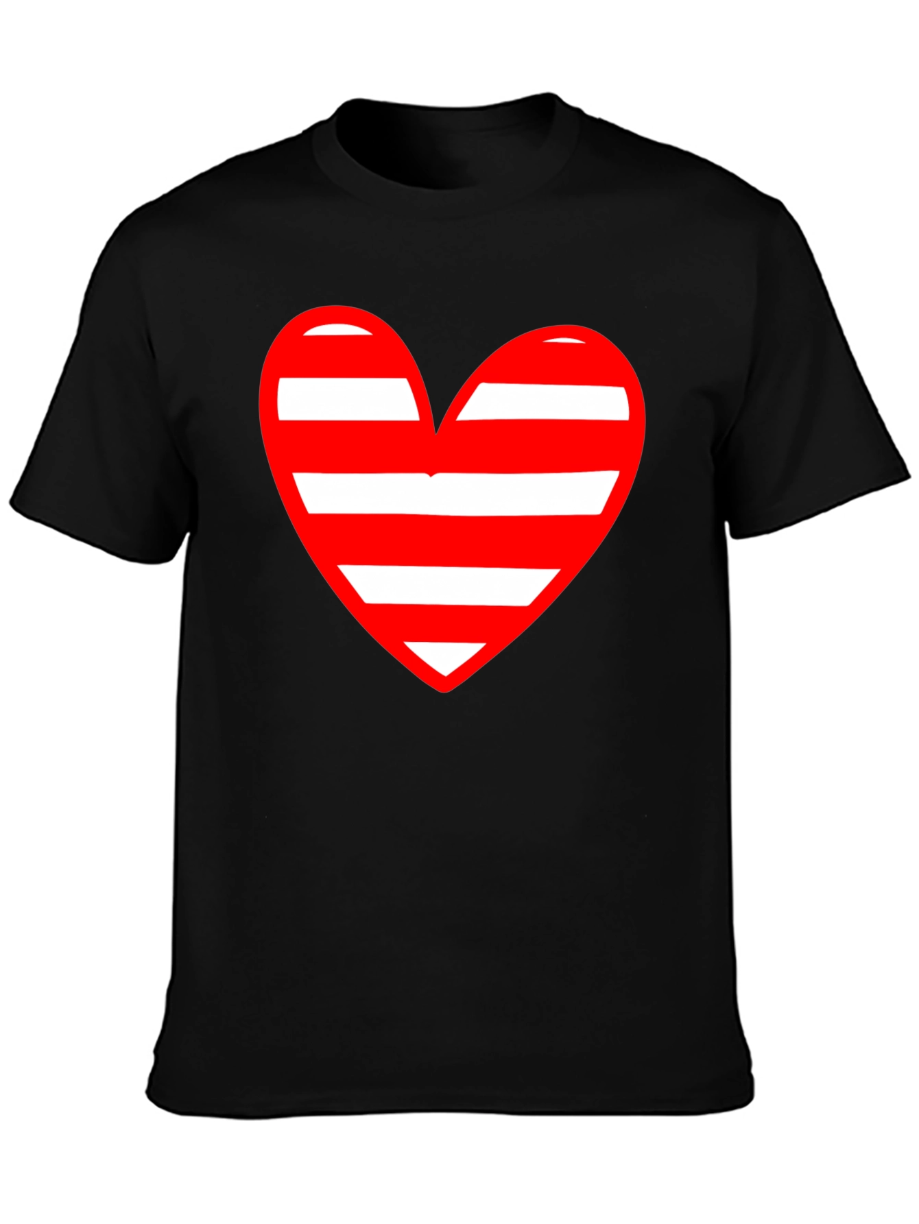 Black Striped Heart Graphic Black T-Shirt view 3