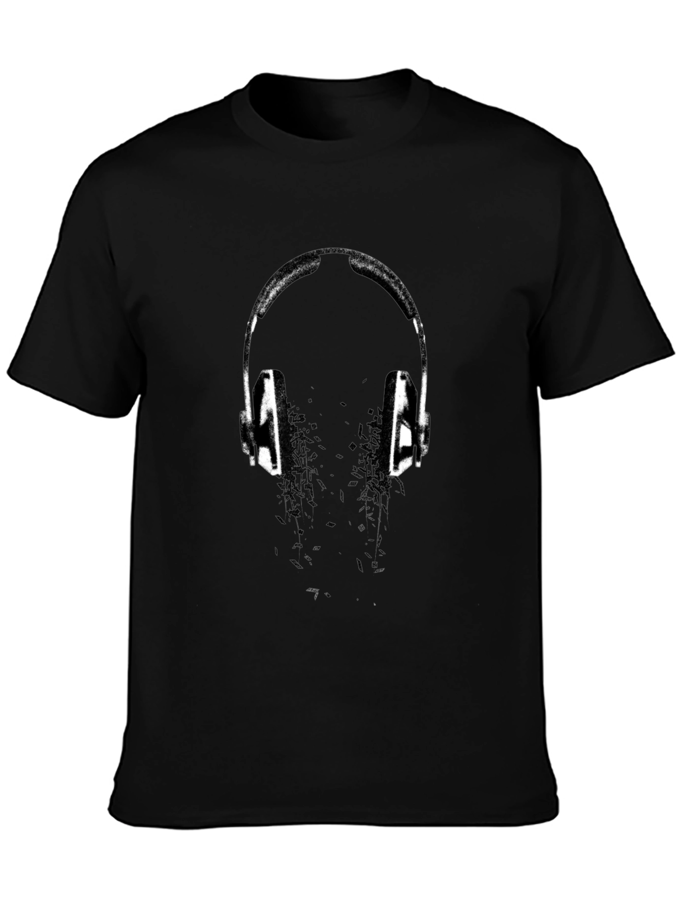 Black Headphones Graphic Tee - Black Cotton T-Shirt view 3