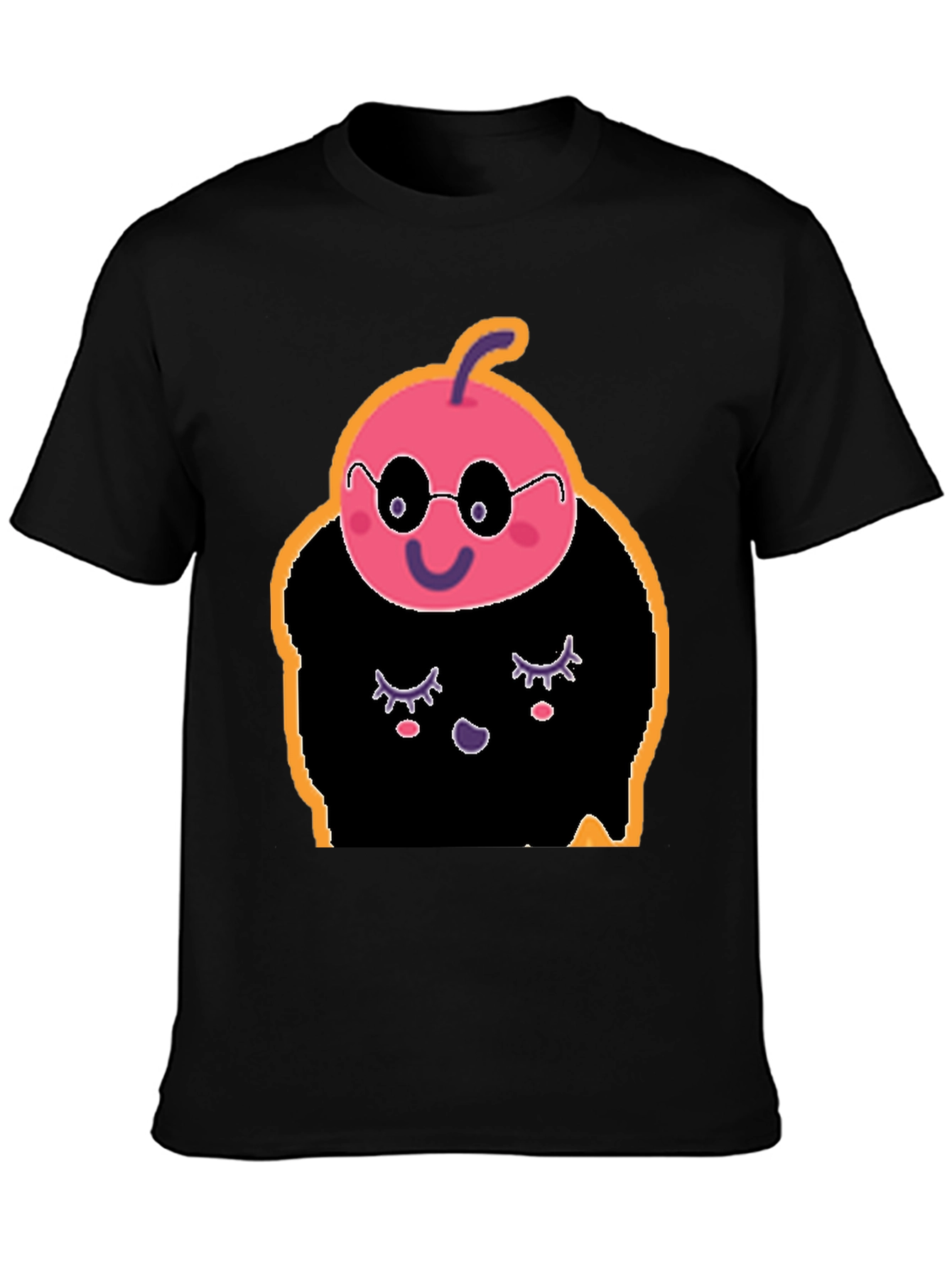 Black Whimsical Cartoon Character Black T-Shirt view 3