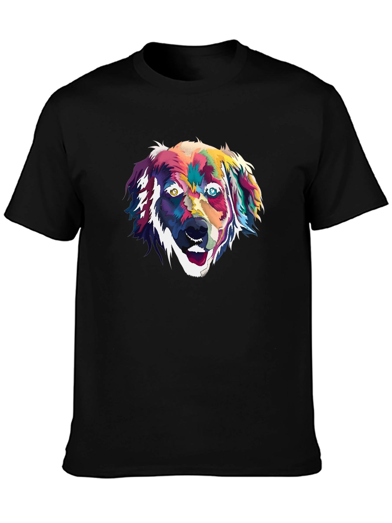 Black Colorful Dog Portrait Graphic Tee - Black view 3