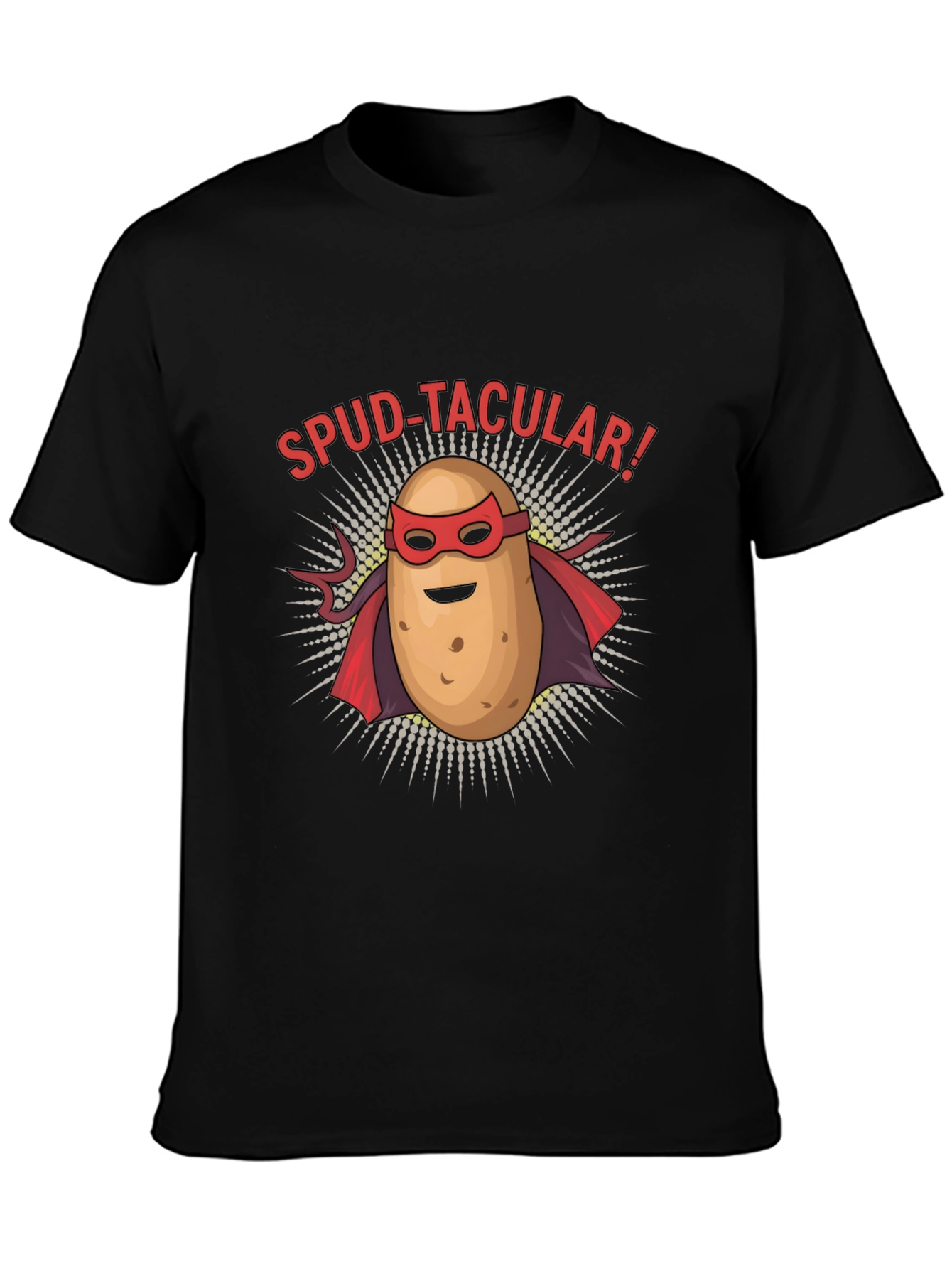 Black Spud-tacular Potato Superhero Black T-Shirt view 3