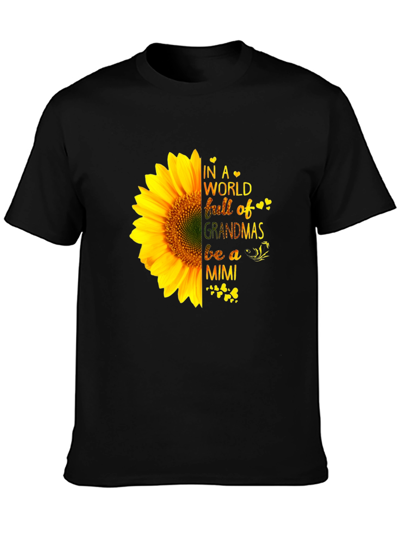 Black Sunflower Grandmas Mimi Black T-Shirt view 3