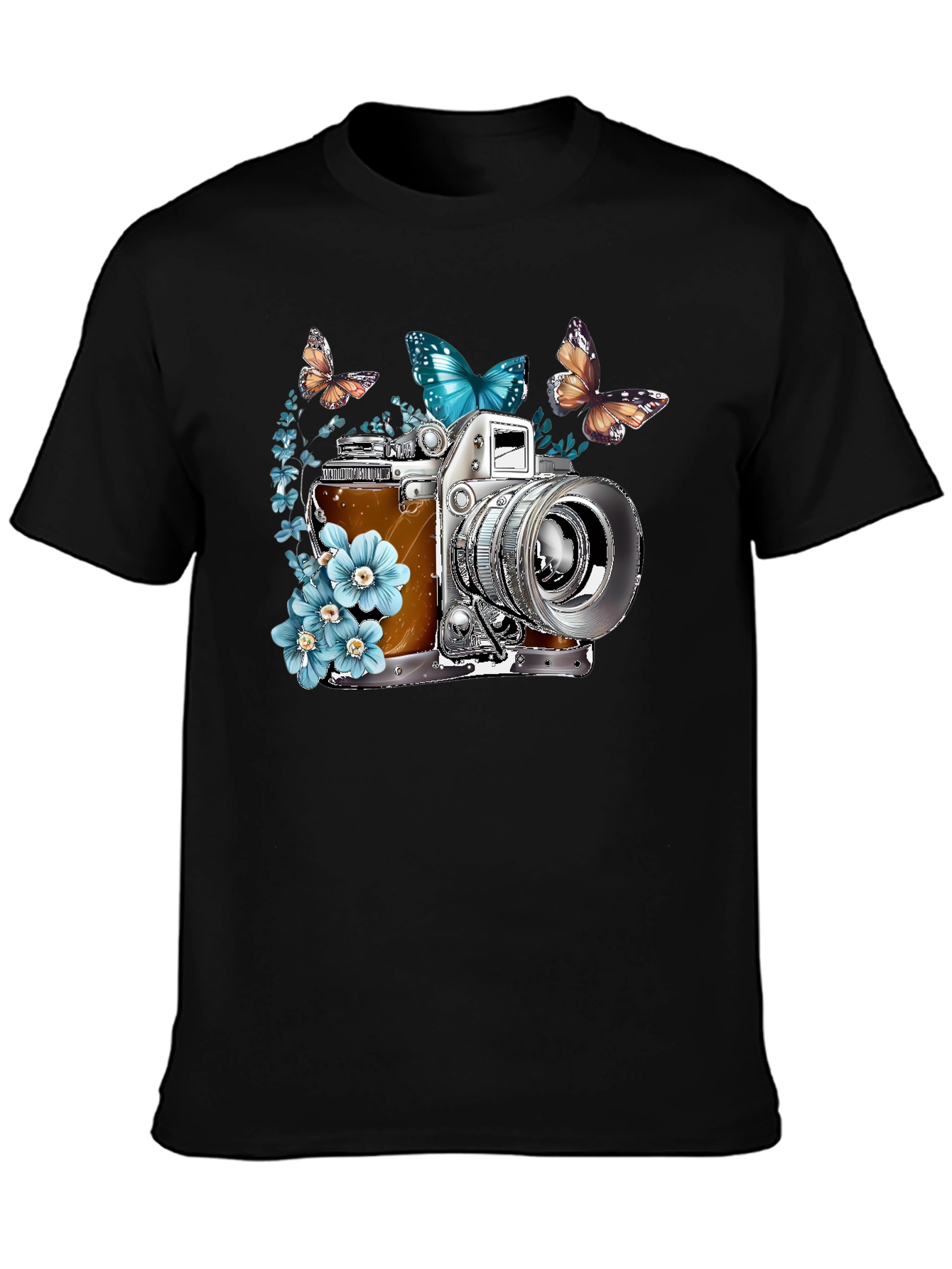 Black Vintage Camera & Butterfly Graphic Tee view 3