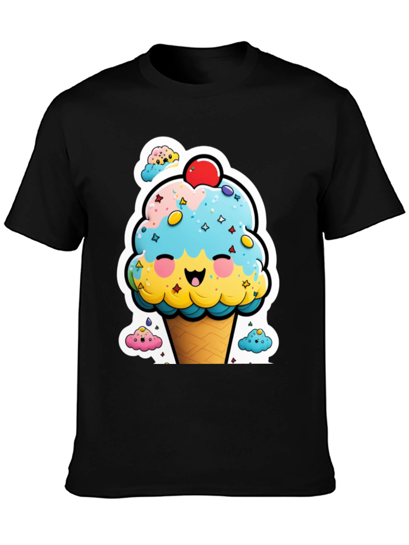 Black Cute Ice Cream Cone Graphic Tee view 3