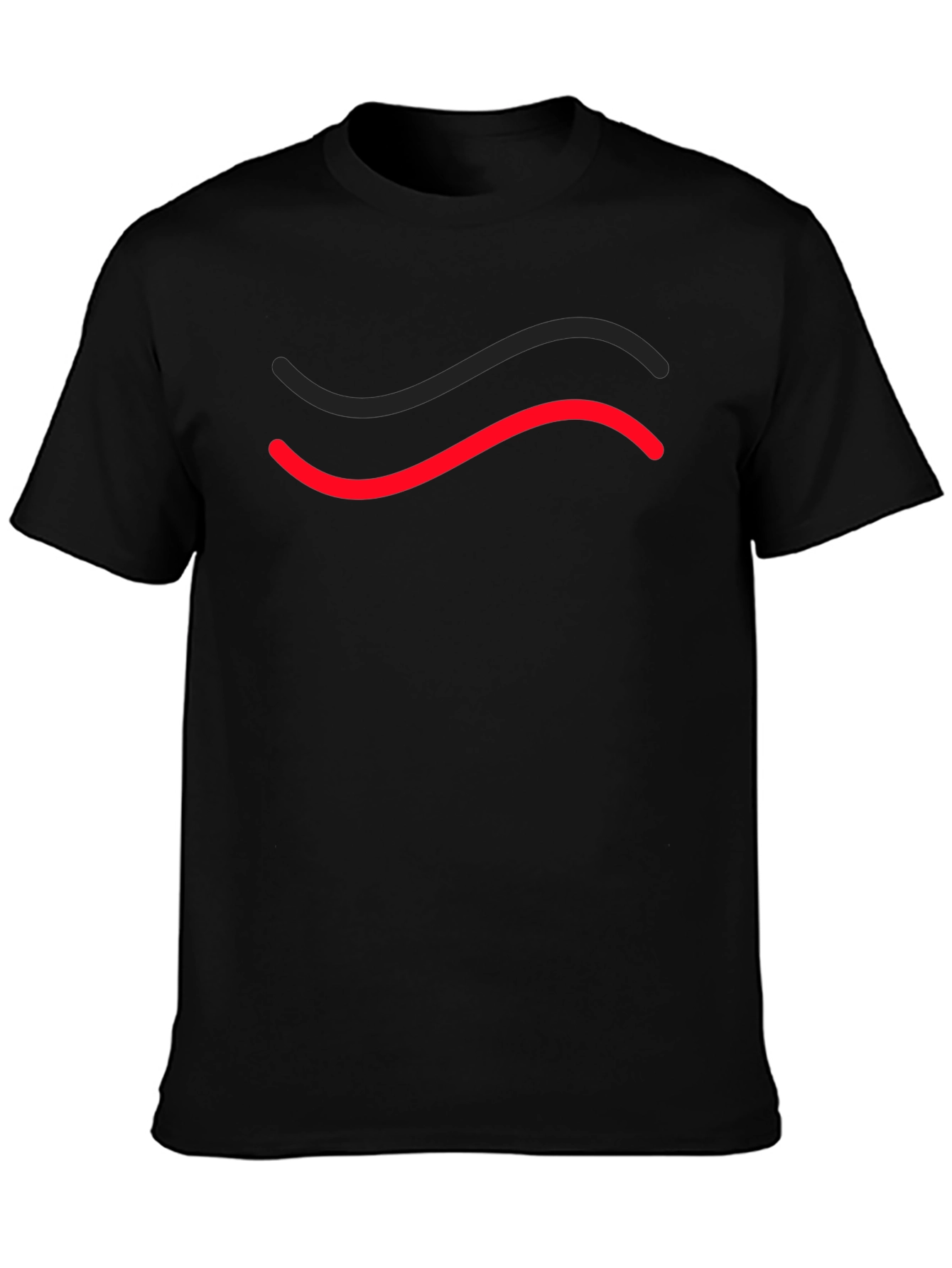 Black Men's Black T-Shirt with Red & Black Wave Design view 3