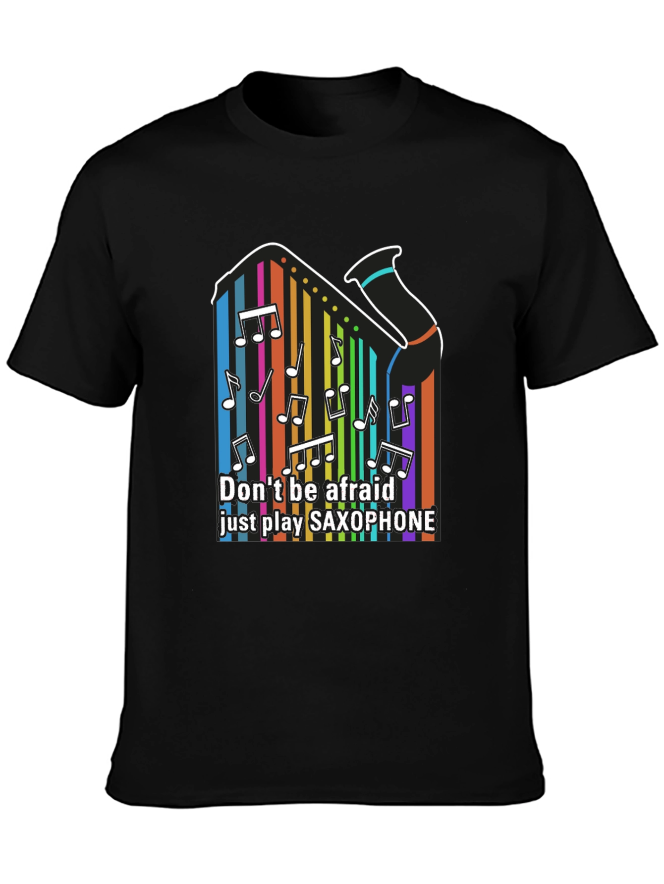 Black Colorful Saxophone Music T-Shirt: Play Fearlessly view 3