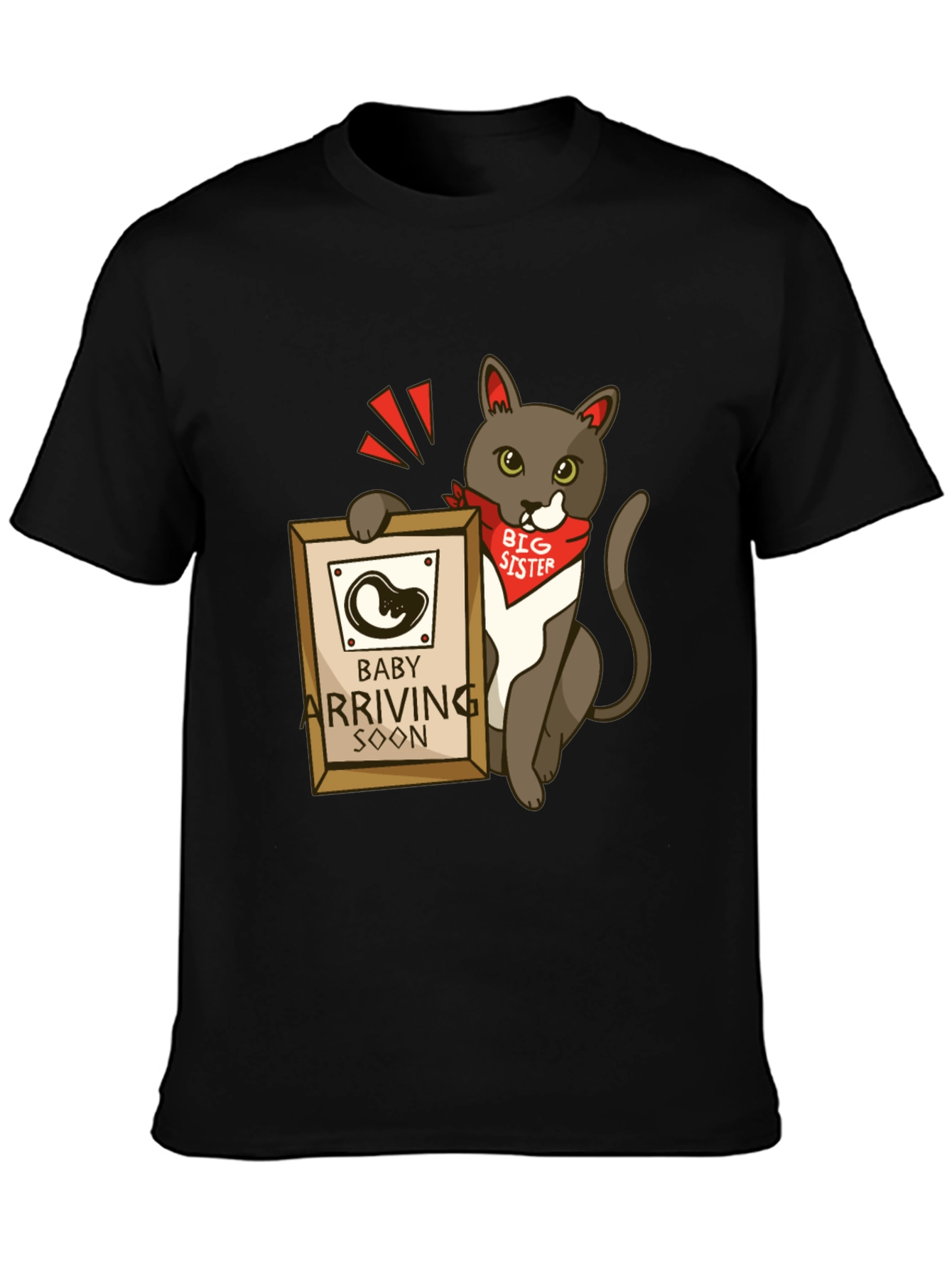 Black Big Sister Cat T-Shirt - Baby Announcement Tee view 3