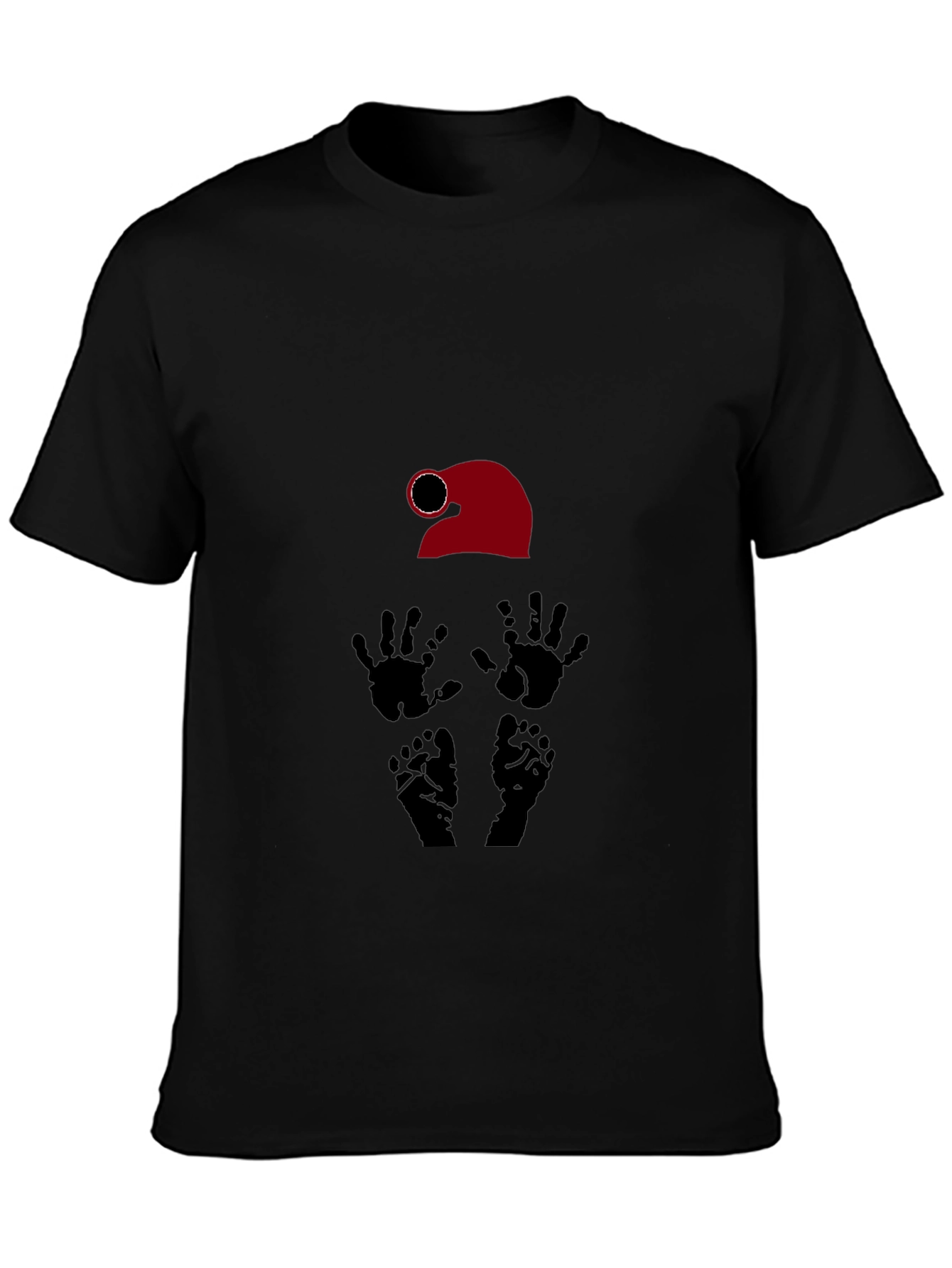 Black Novelty Graphic T-Shirt: Santa Hat, Hands, Feet Design view 3