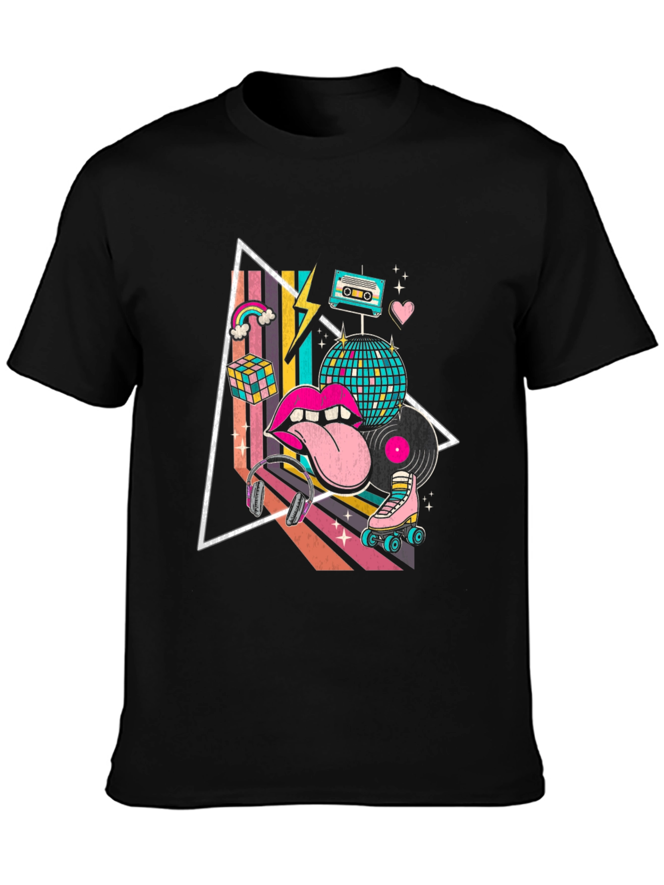 Black Retro 80s Style Graphic T-Shirt view 3