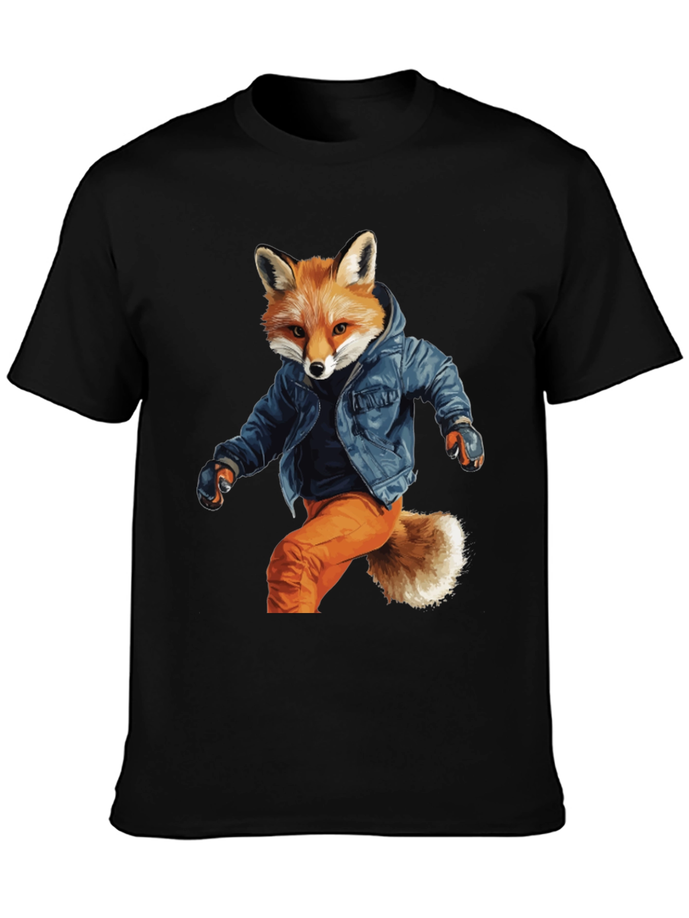 Black Stylish Fox Graphic T-Shirt view 3