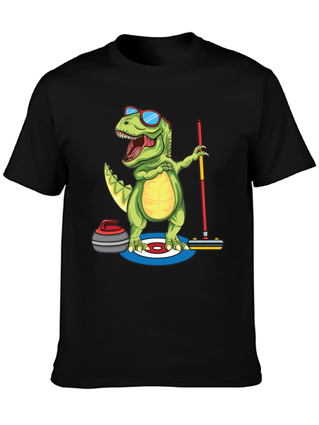 Black Dinosaur Curling T-Shirt - Funny Dino Design view 3