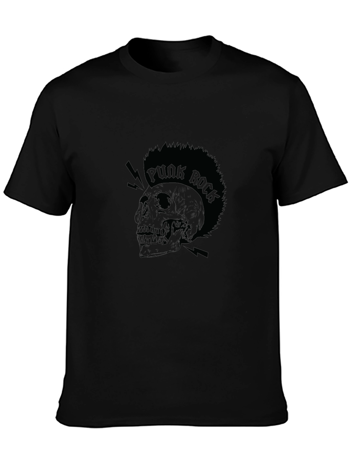 Black Punk Rock Skull Graphic Tee - Black Cotton T-Shirt view 3