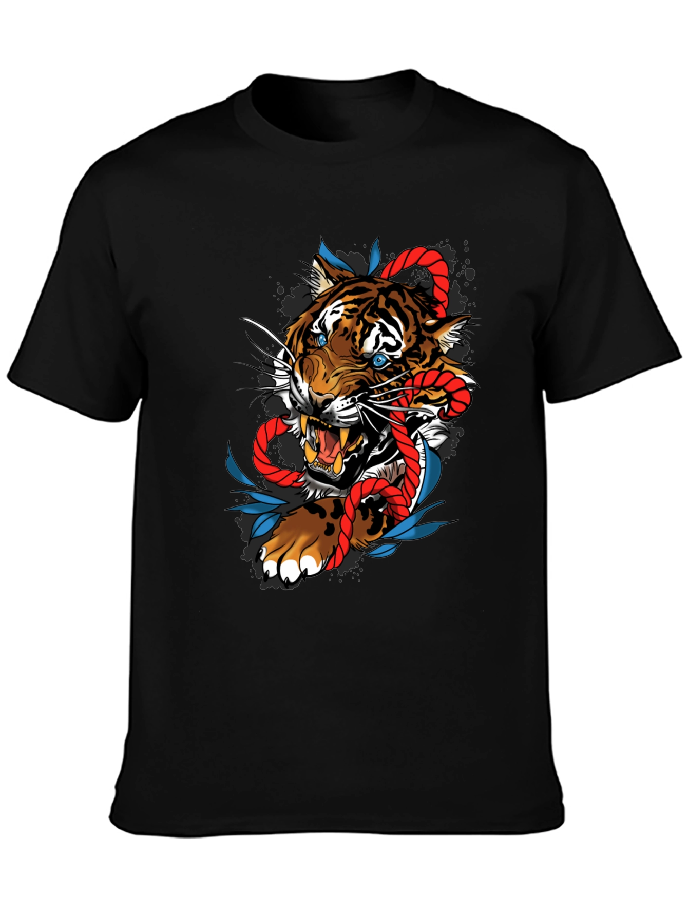 Black Tiger and Rope Graphic Tee - Unique Design view 3
