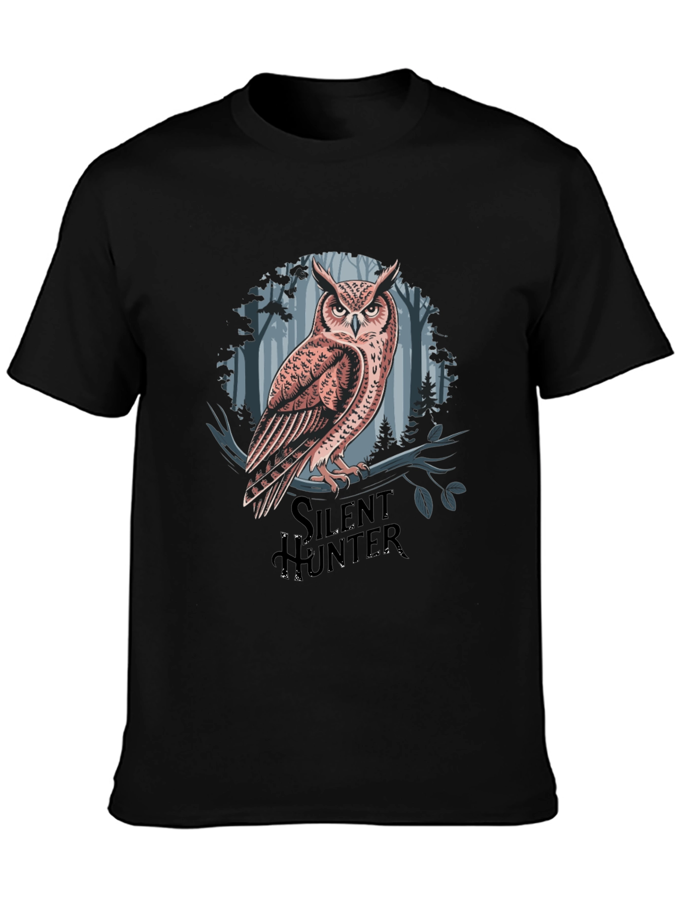 Black Silent Hunter Owl Graphic Tee - Black Cotton Blend view 3