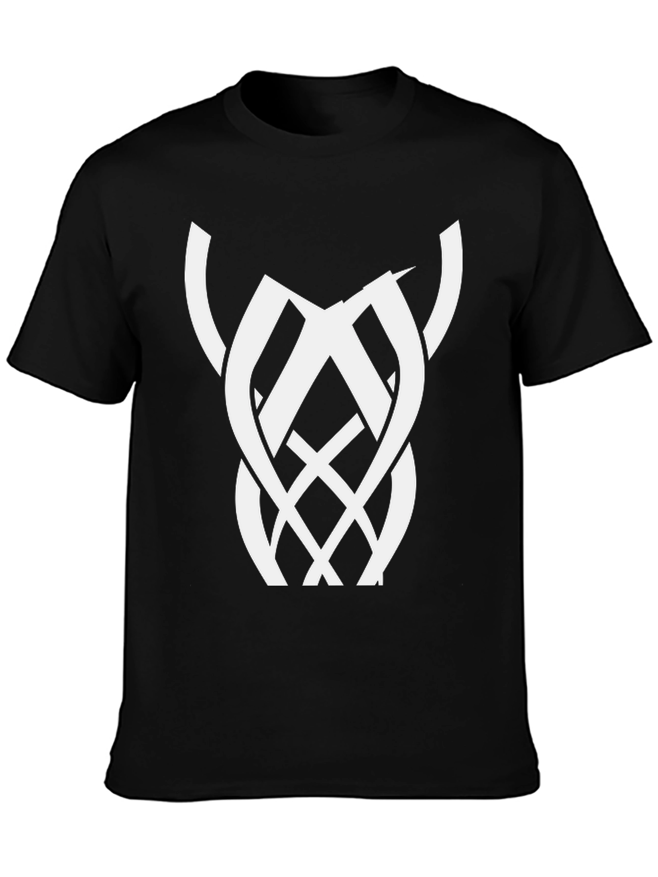 Black Black Graphic Tee with Abstract White Design view 3