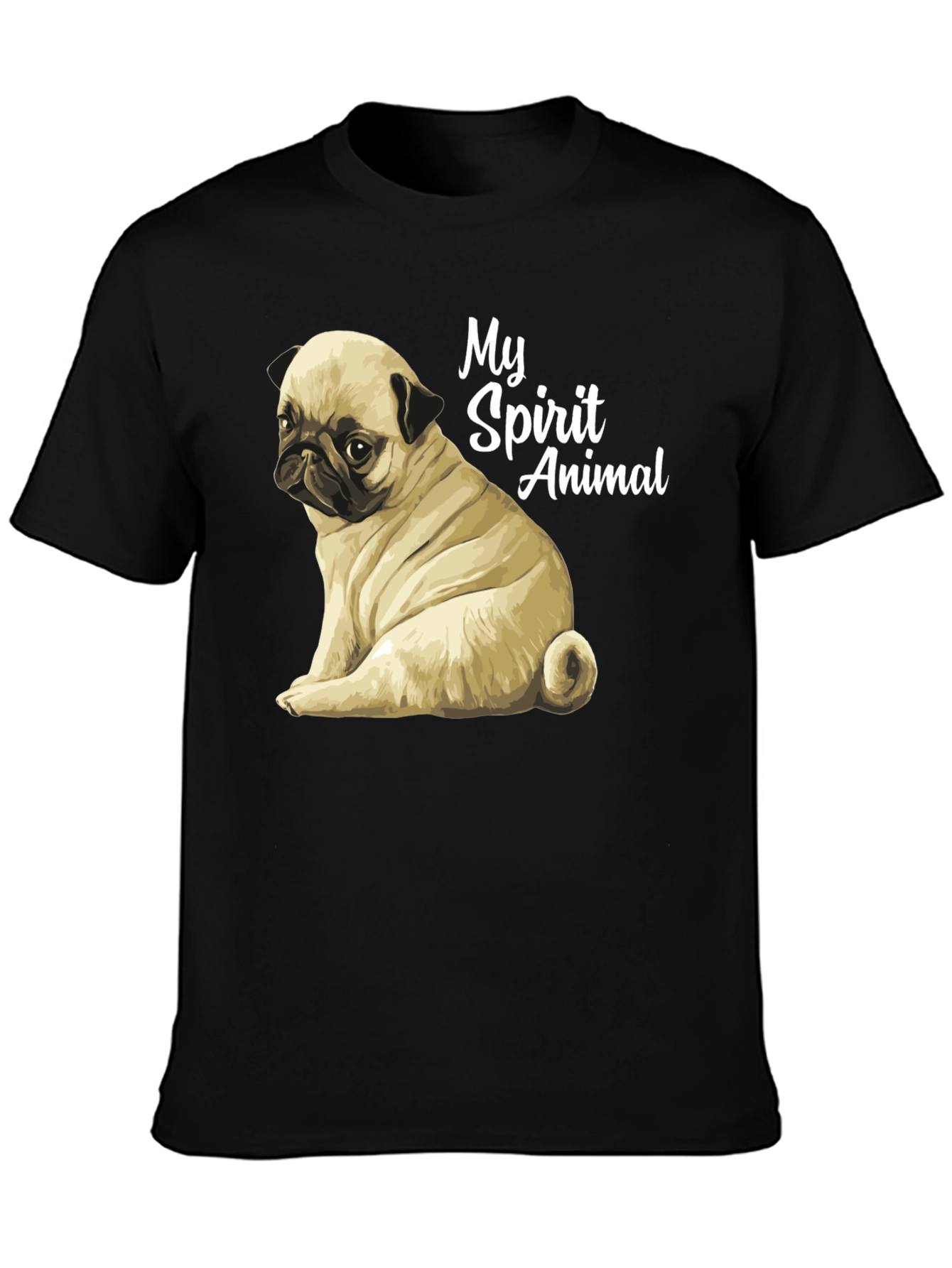 Black Pug Spirit Animal Black T-Shirt view 3