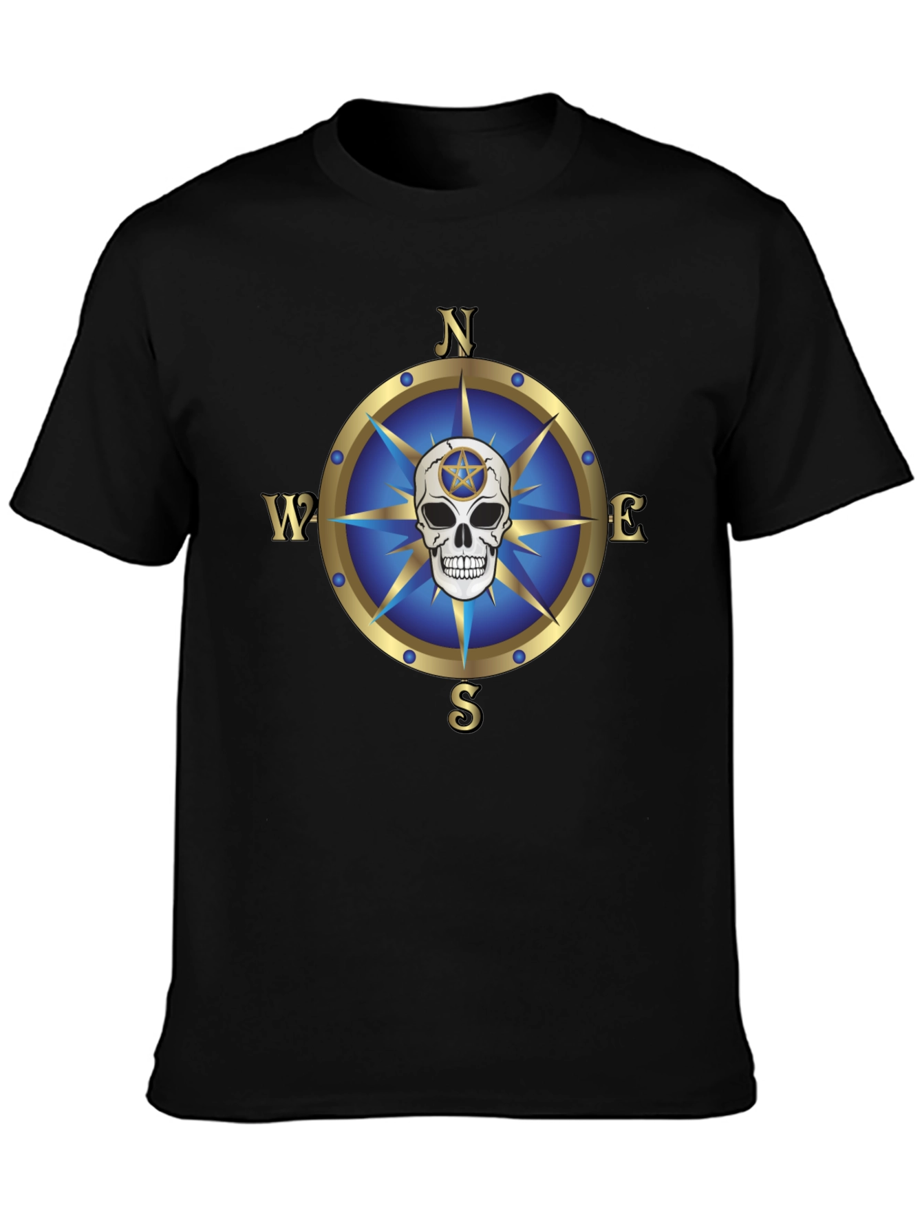 Black Compass Skull Graphic T-Shirt - Bold Black Tee view 3