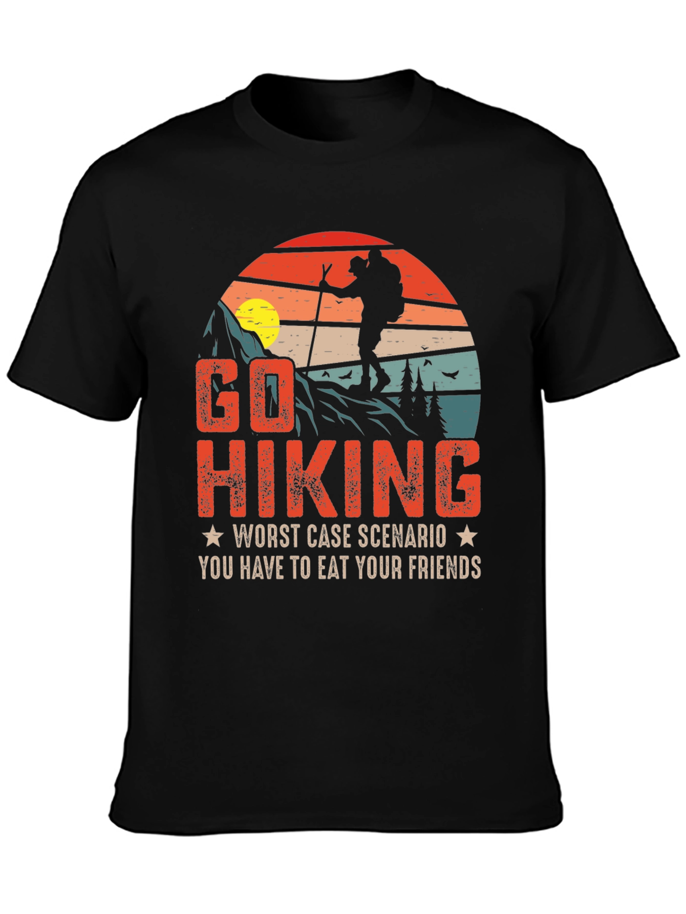 Black Go Hiking Funny Graphic T-Shirt view 3