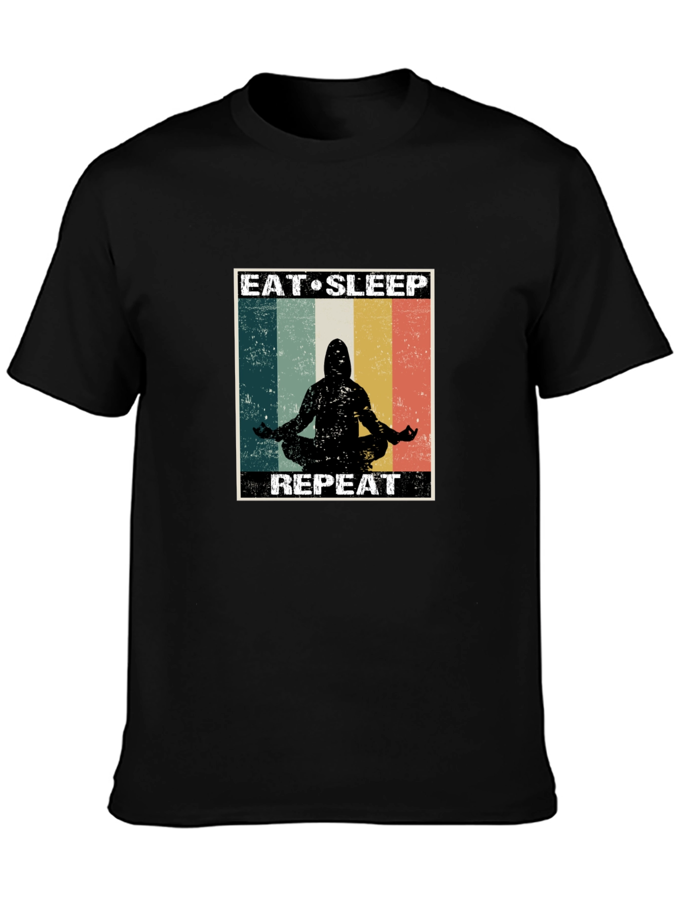 Black Eat Sleep Meditate Repeat Black T-Shirt view 3