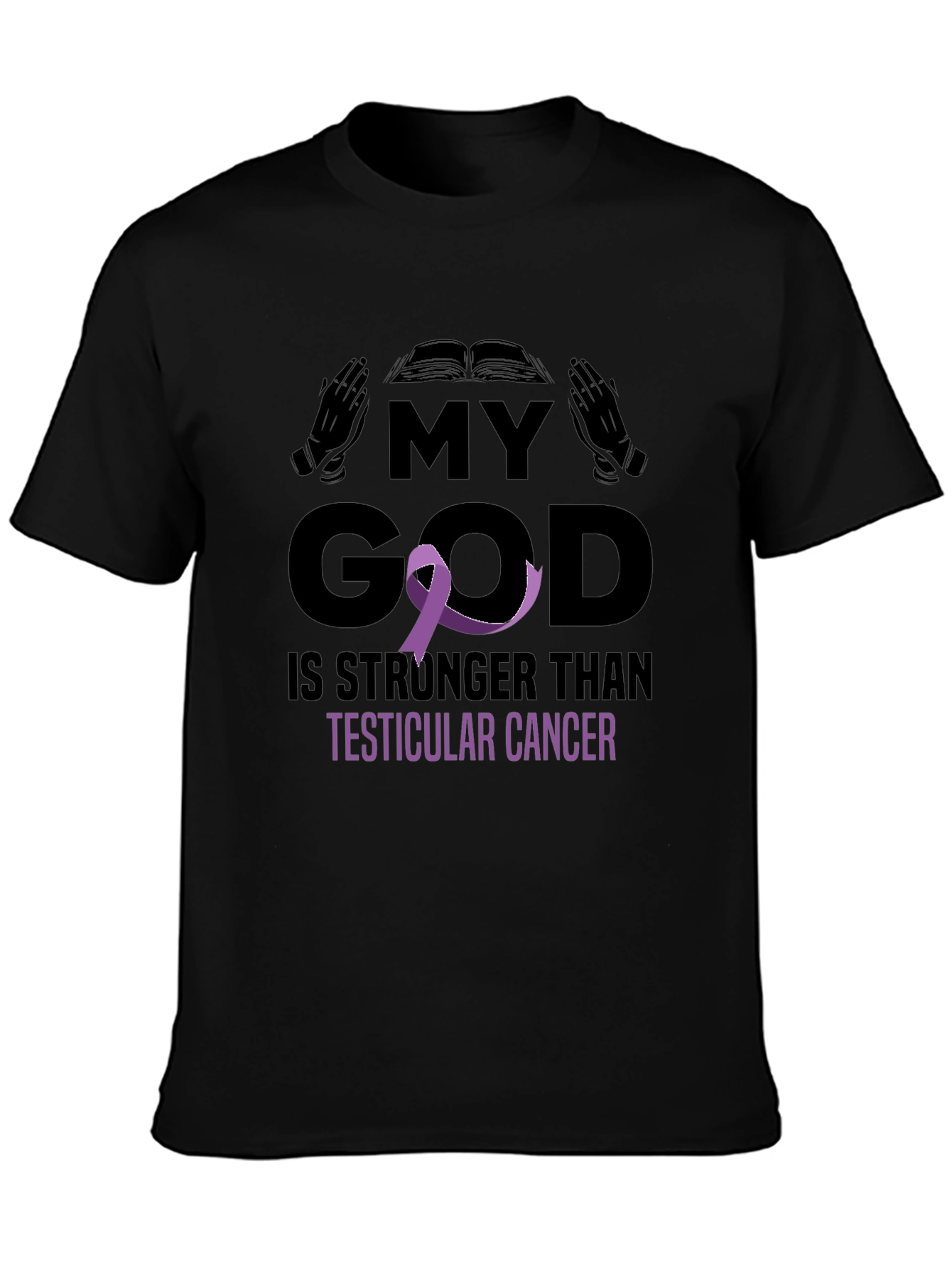 Black My God Stronger Than Testicular Cancer Awareness T-Shirt view 3
