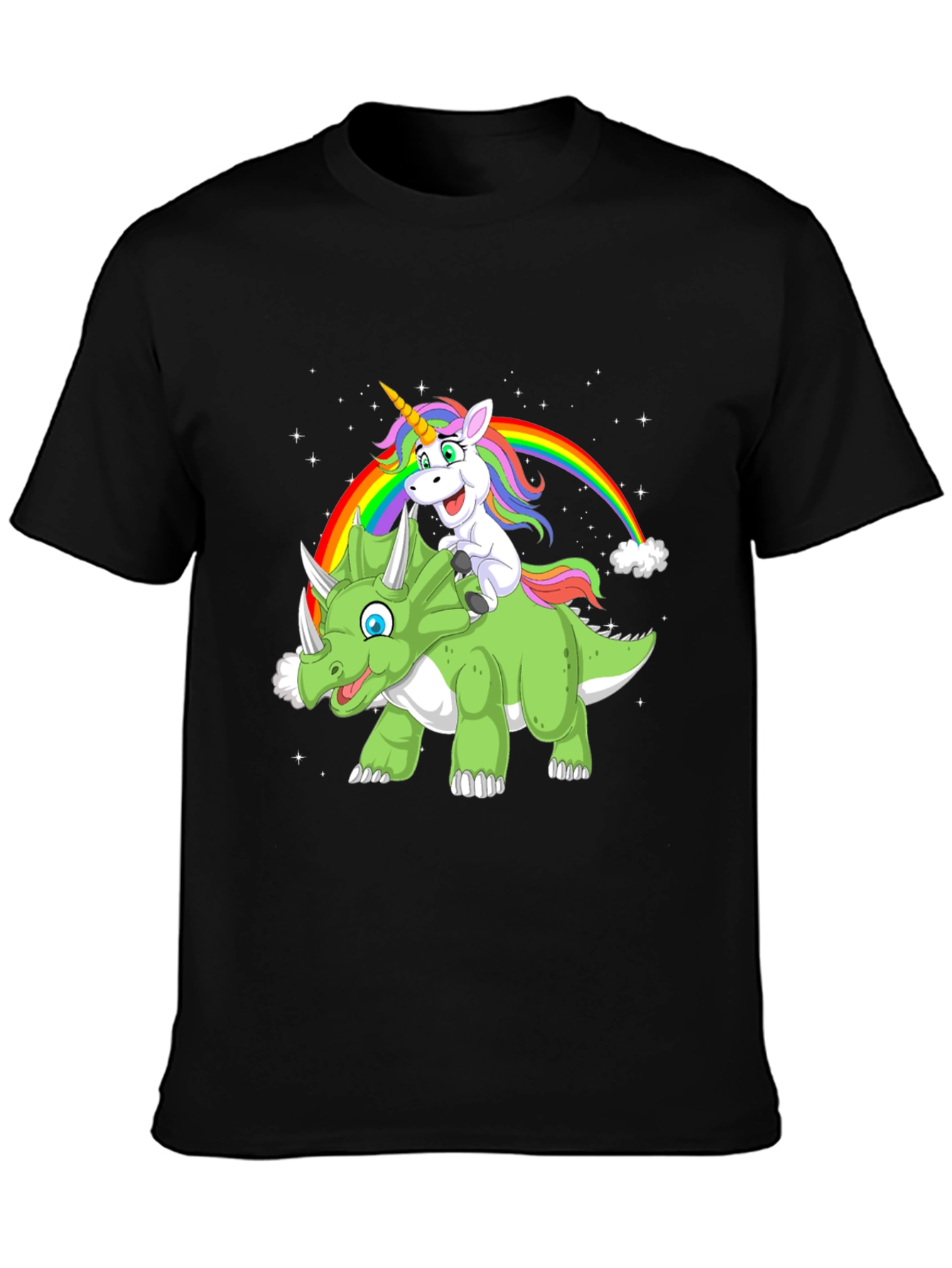 Black Unicorn & Dinosaur Graphic T-Shirt view 3