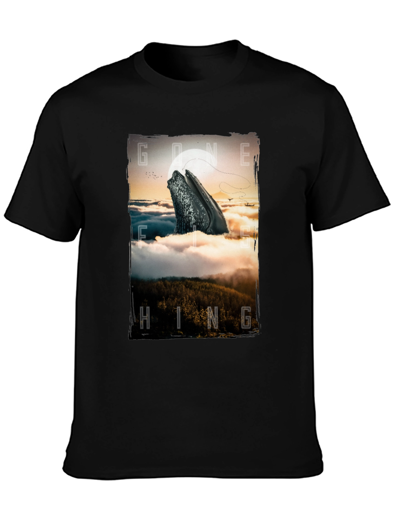 Black Gone Hiking Whale Graphic Tee - Black Cotton T-Shirt view 3