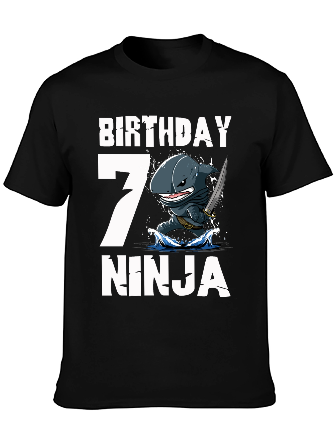 Black Birthday 7 Ninja Shark T-Shirt view 3